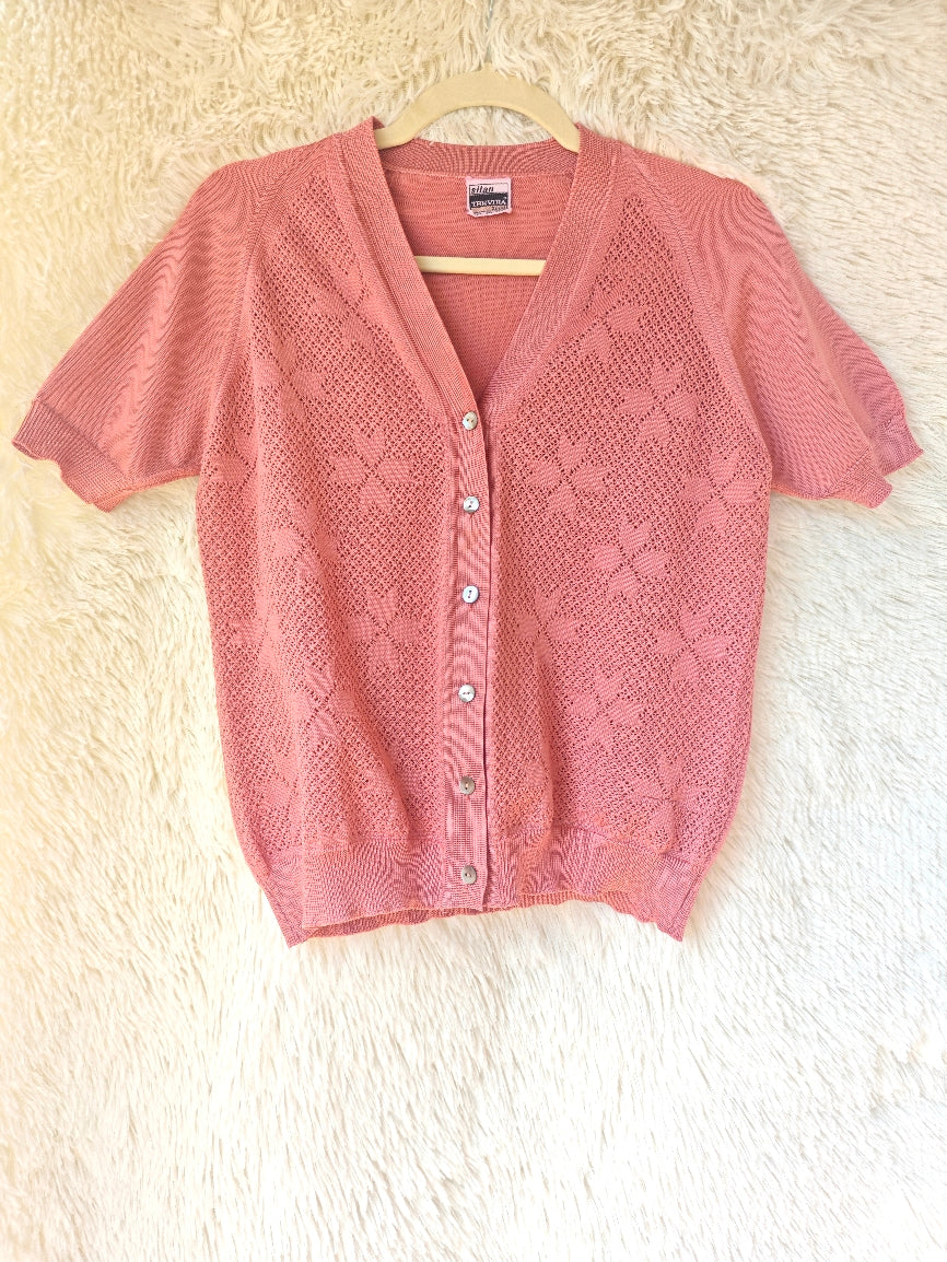 Cardigan rosa traforato