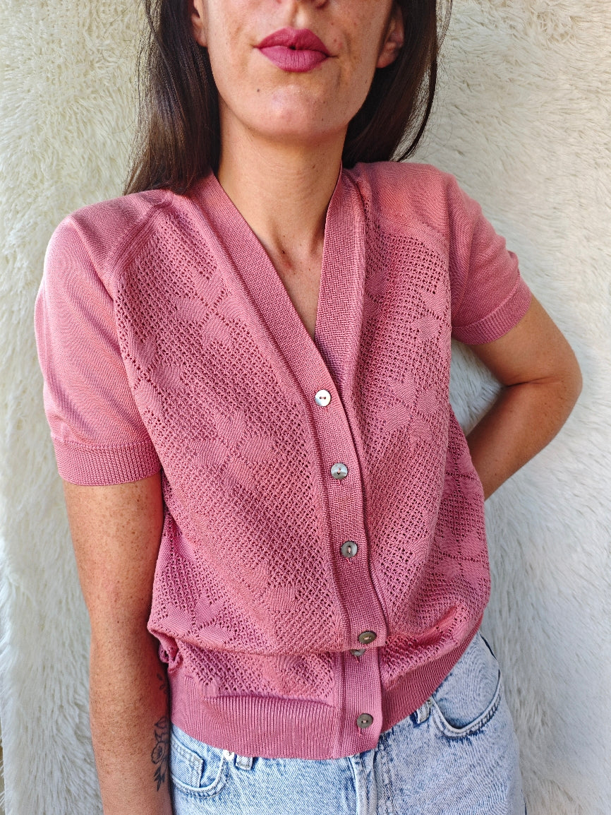 Cardigan rosa traforato