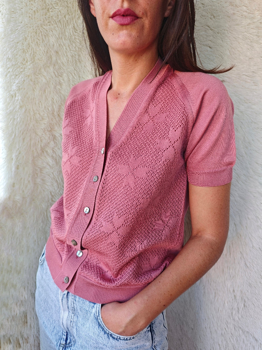 Cardigan rosa traforato