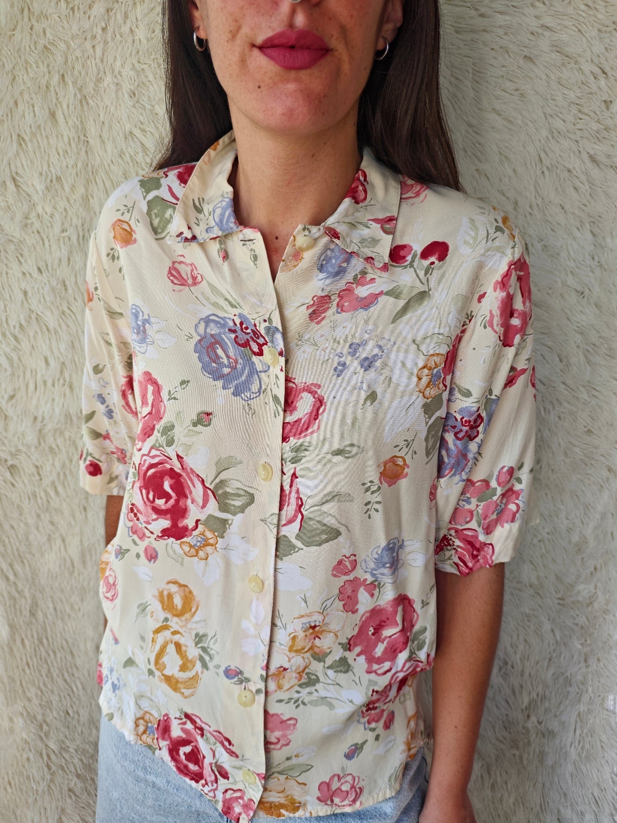 Camicia floreale beige