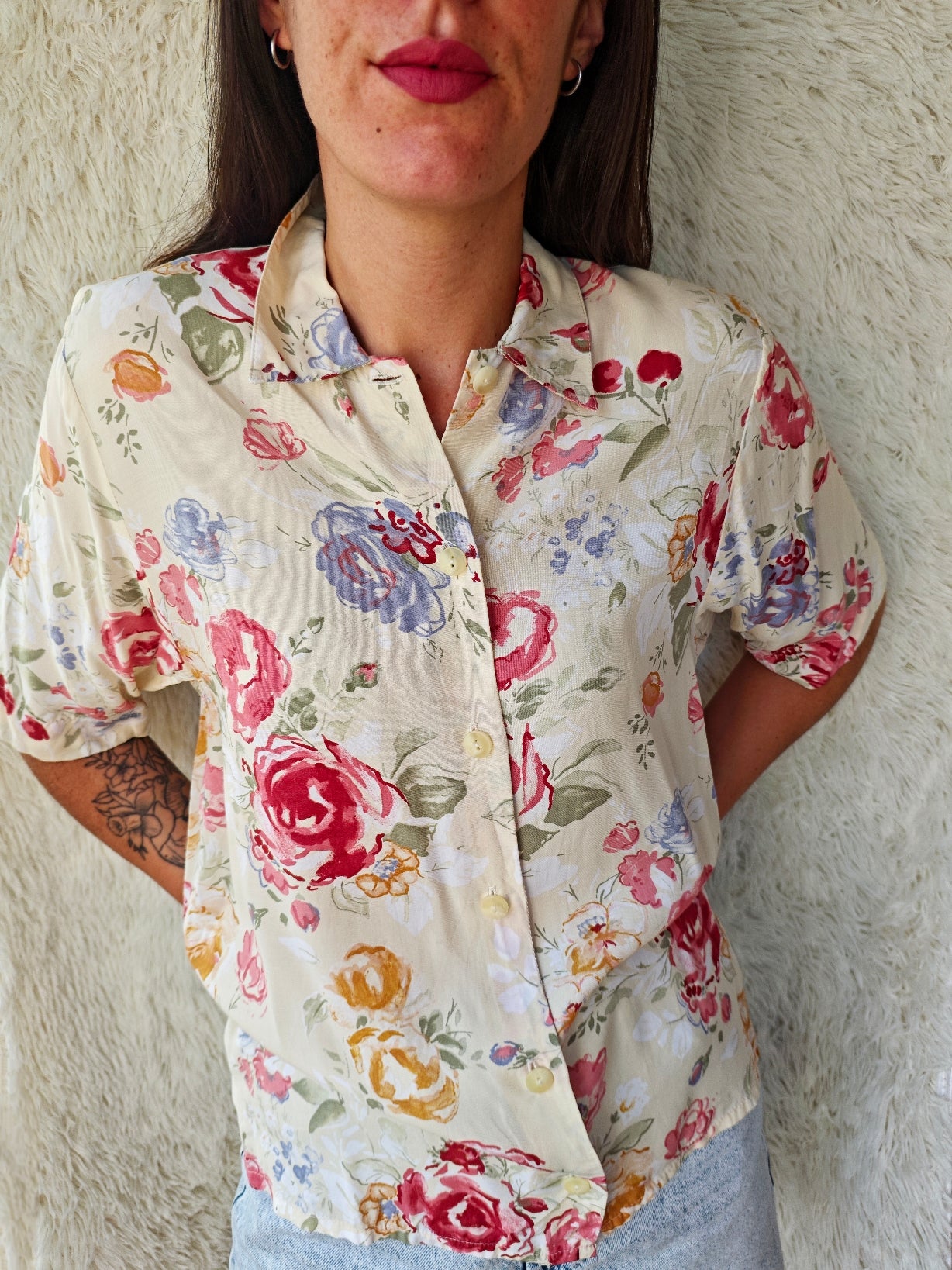 Camicia floreale beige