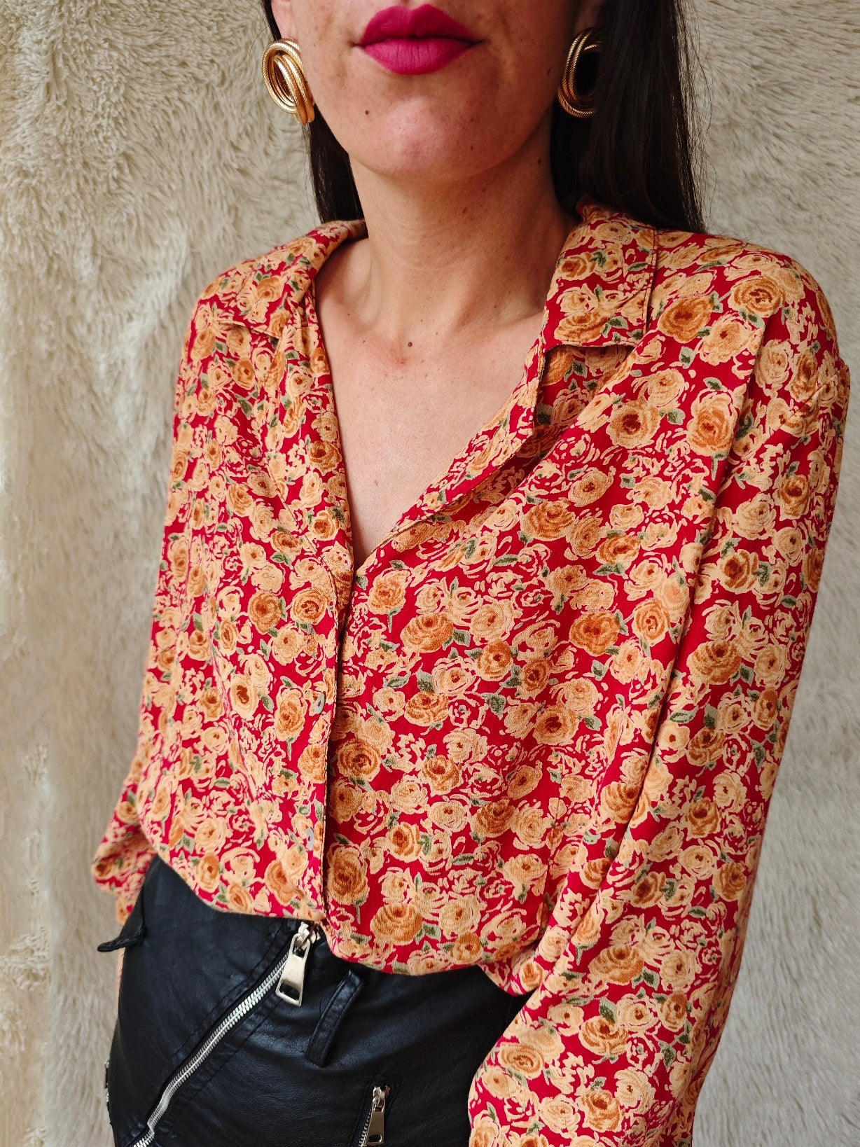 Camicia floreale rosso/arancio