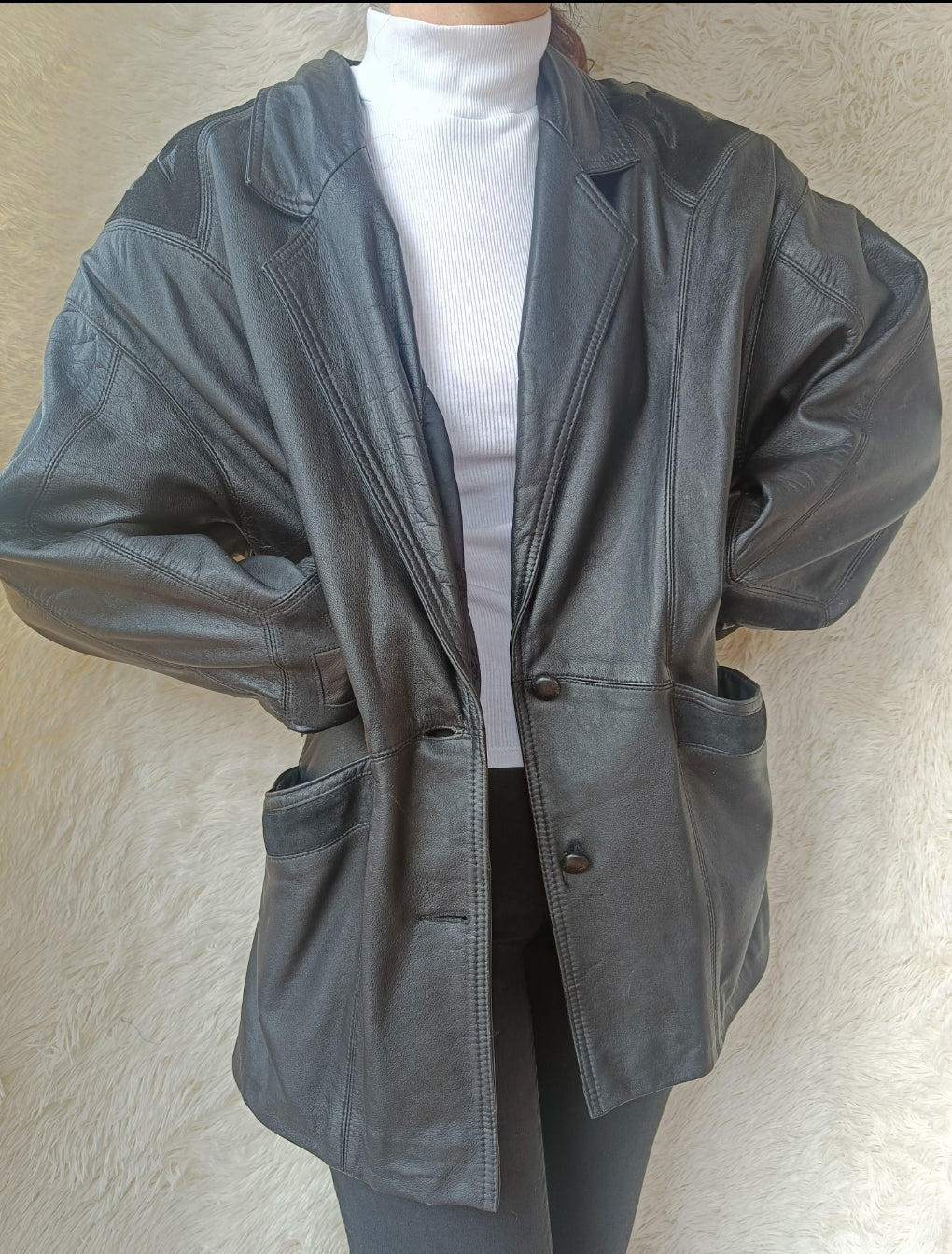 Giacca in pelle con inserti camoscio