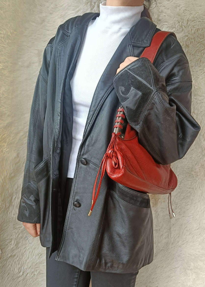 Giacca in pelle con inserti camoscio