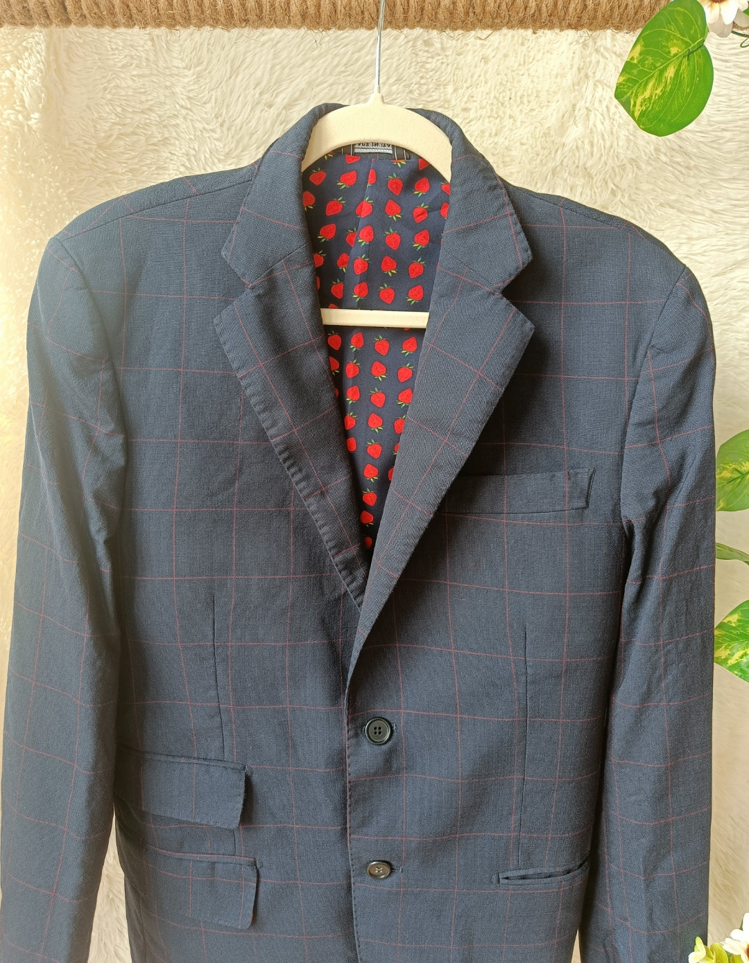Blazer a quadri con fodera fantasia