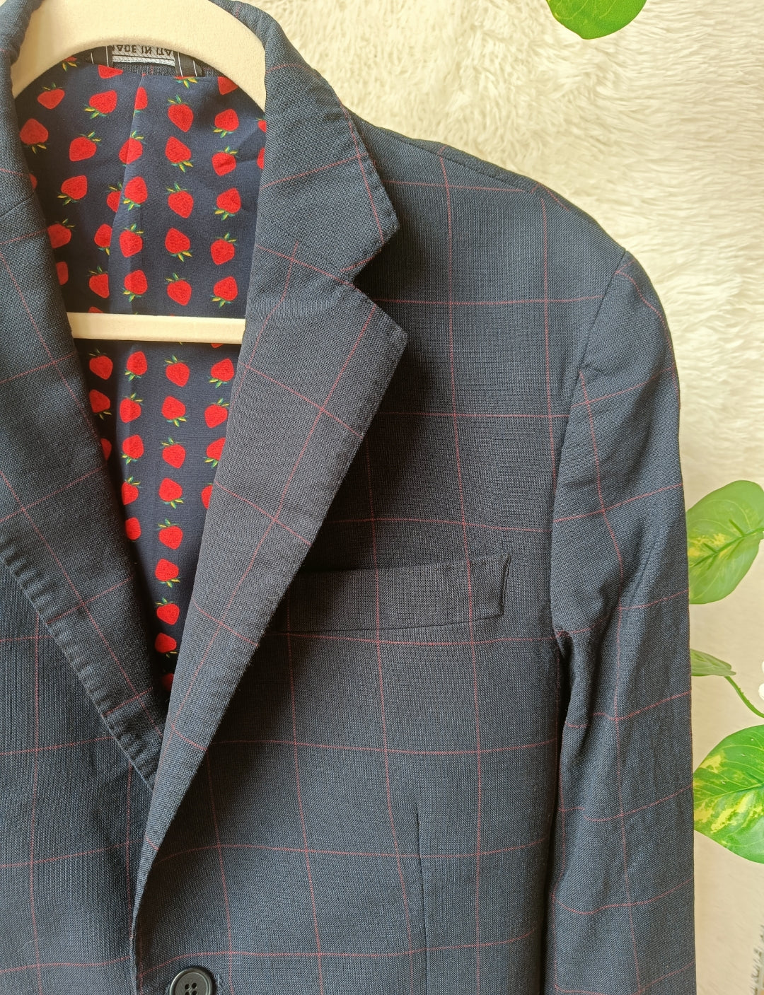 Blazer a quadri con fodera fantasia
