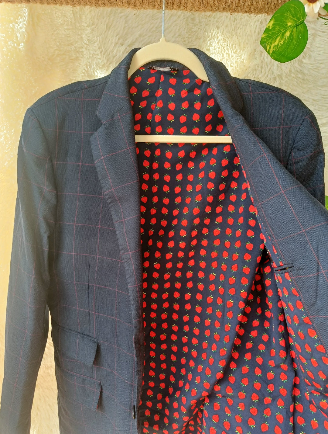 Blazer a quadri con fodera fantasia