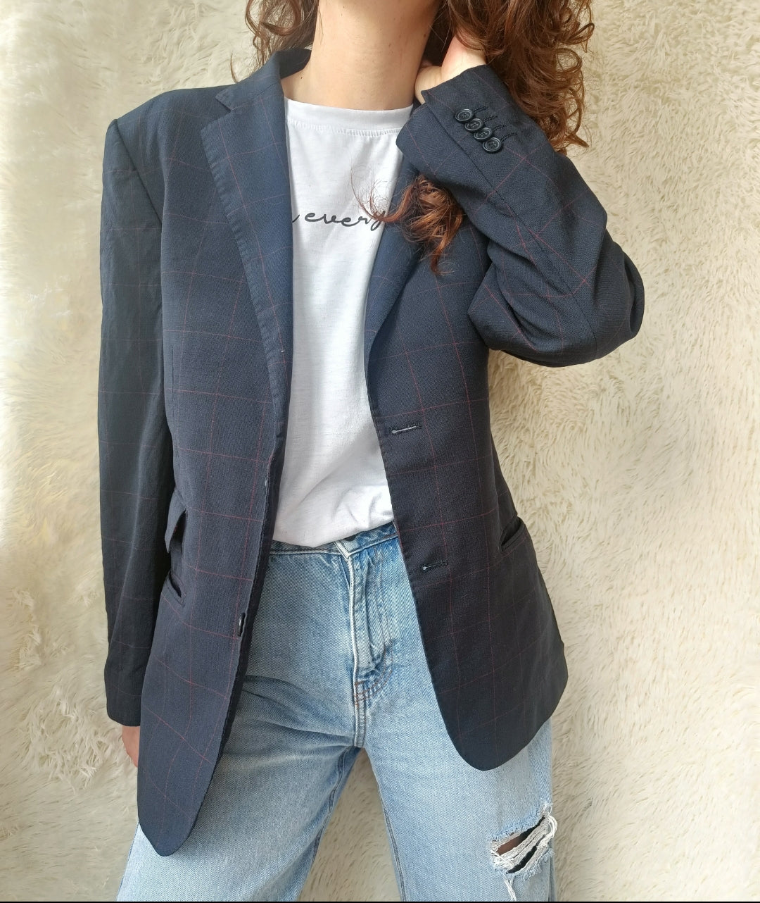 Blazer a quadri con fodera fantasia