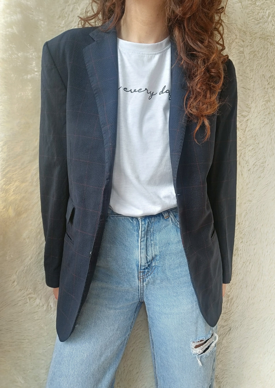 Blazer a quadri con fodera fantasia