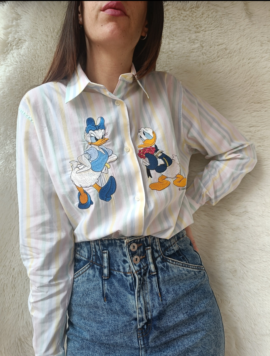 Camicia a righe pastello con ricamo Disney