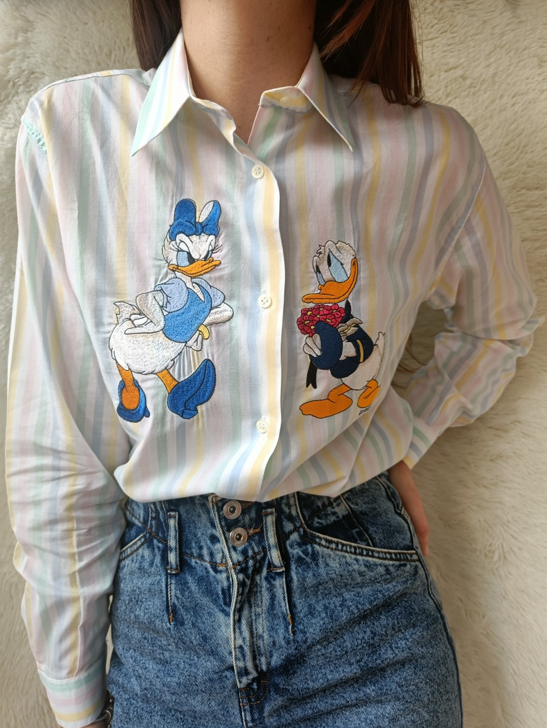Camicia a righe pastello con ricamo Disney