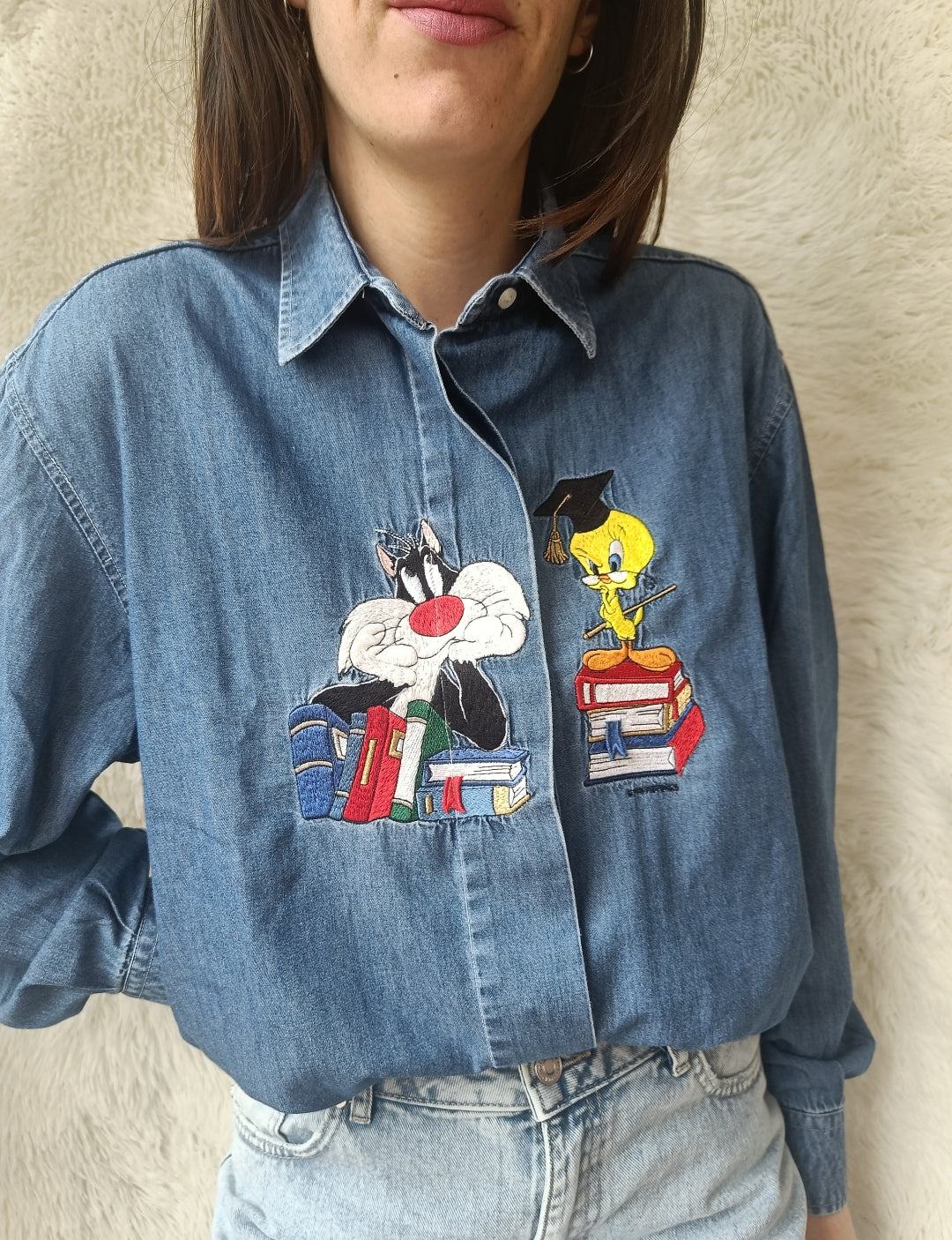 Camicia in denim con ricamo Looney Tunes
