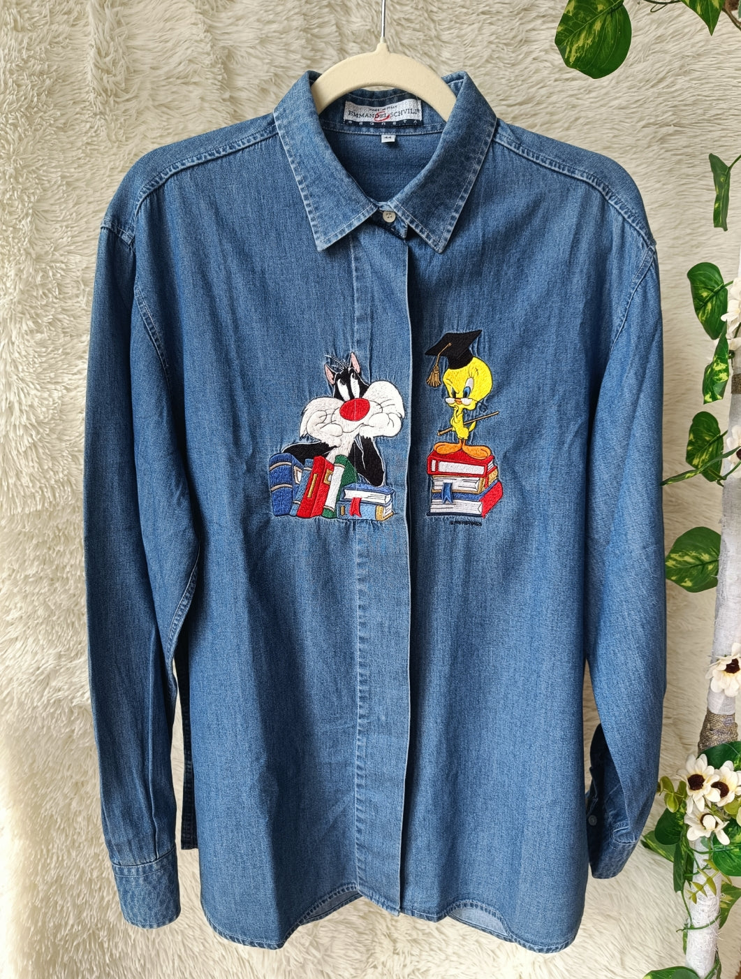 Camicia in denim con ricamo Looney Tunes