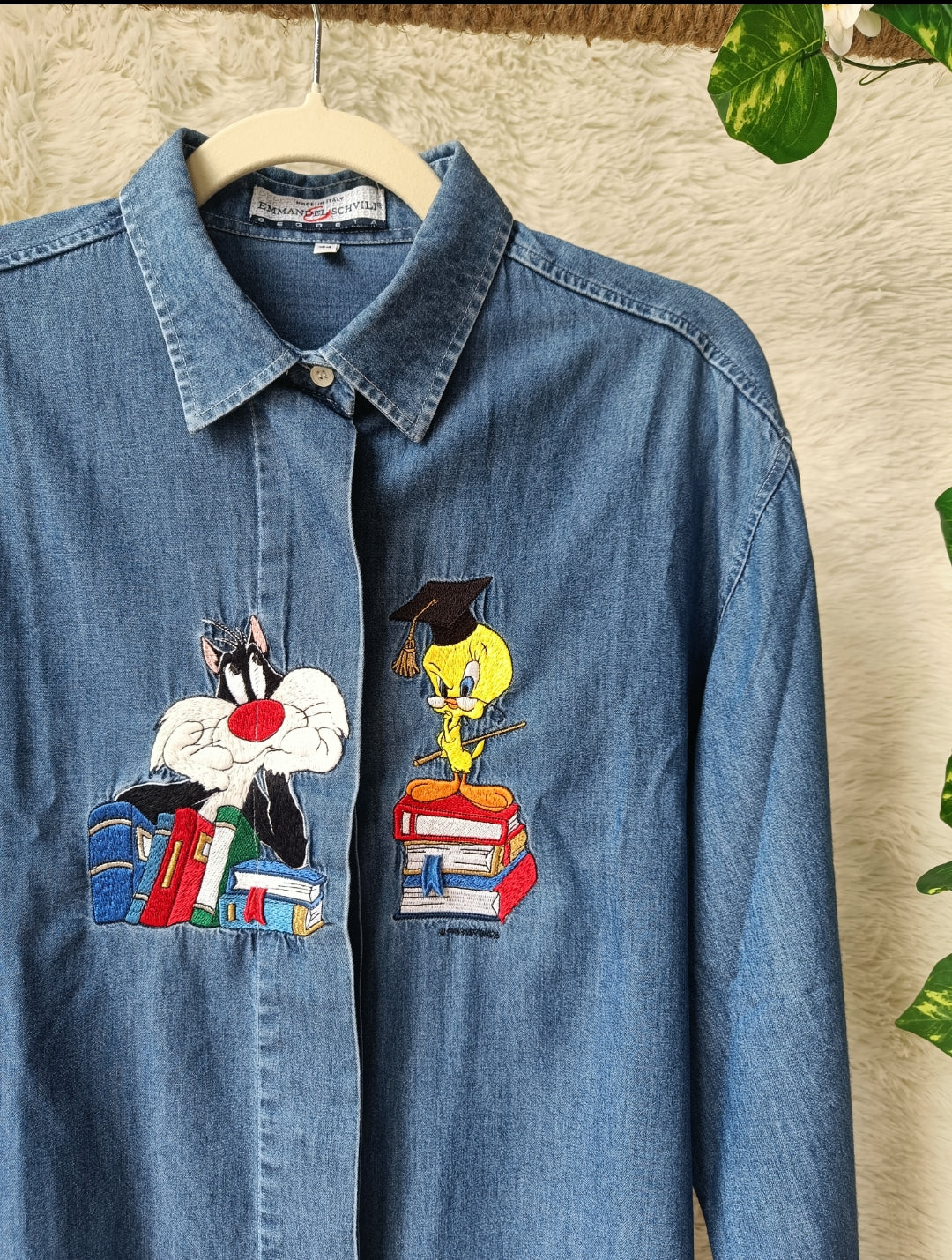 Camicia in denim con ricamo Looney Tunes