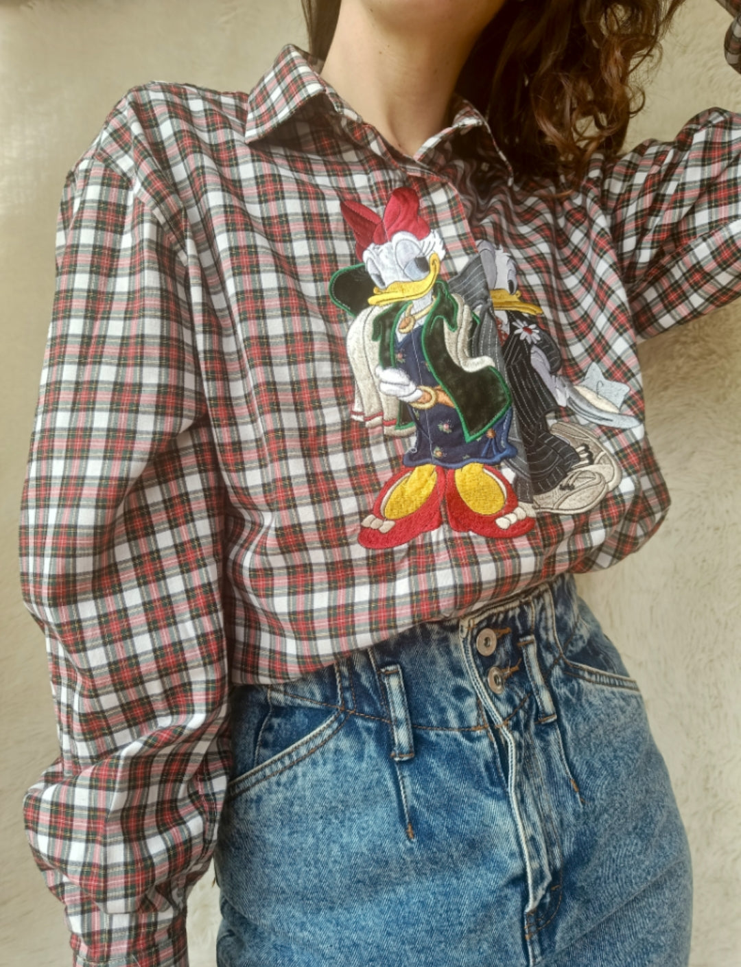 Camicia a quadri con ricamo Donald & Daisy in cotone