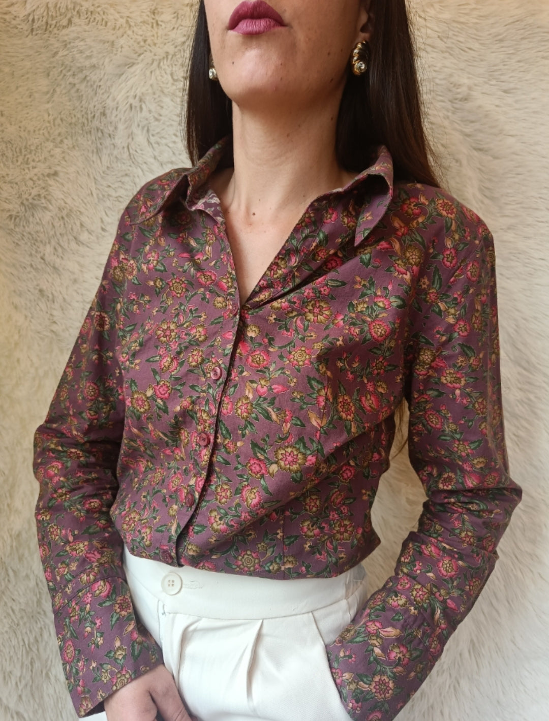 Camicia floreale vinaccia
