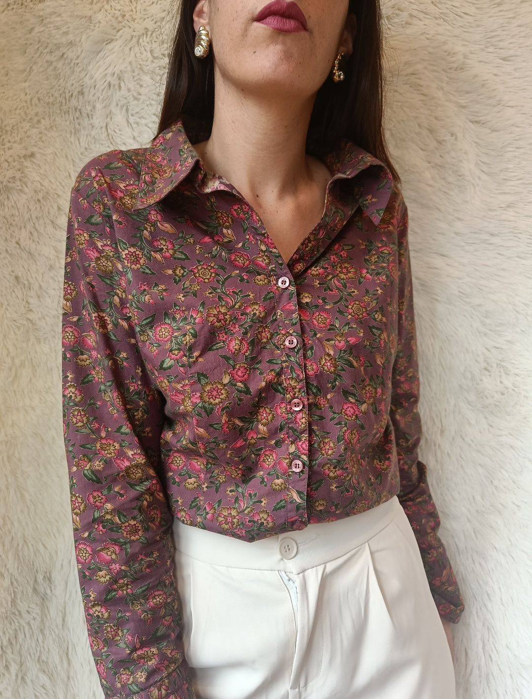 Camicia floreale vinaccia