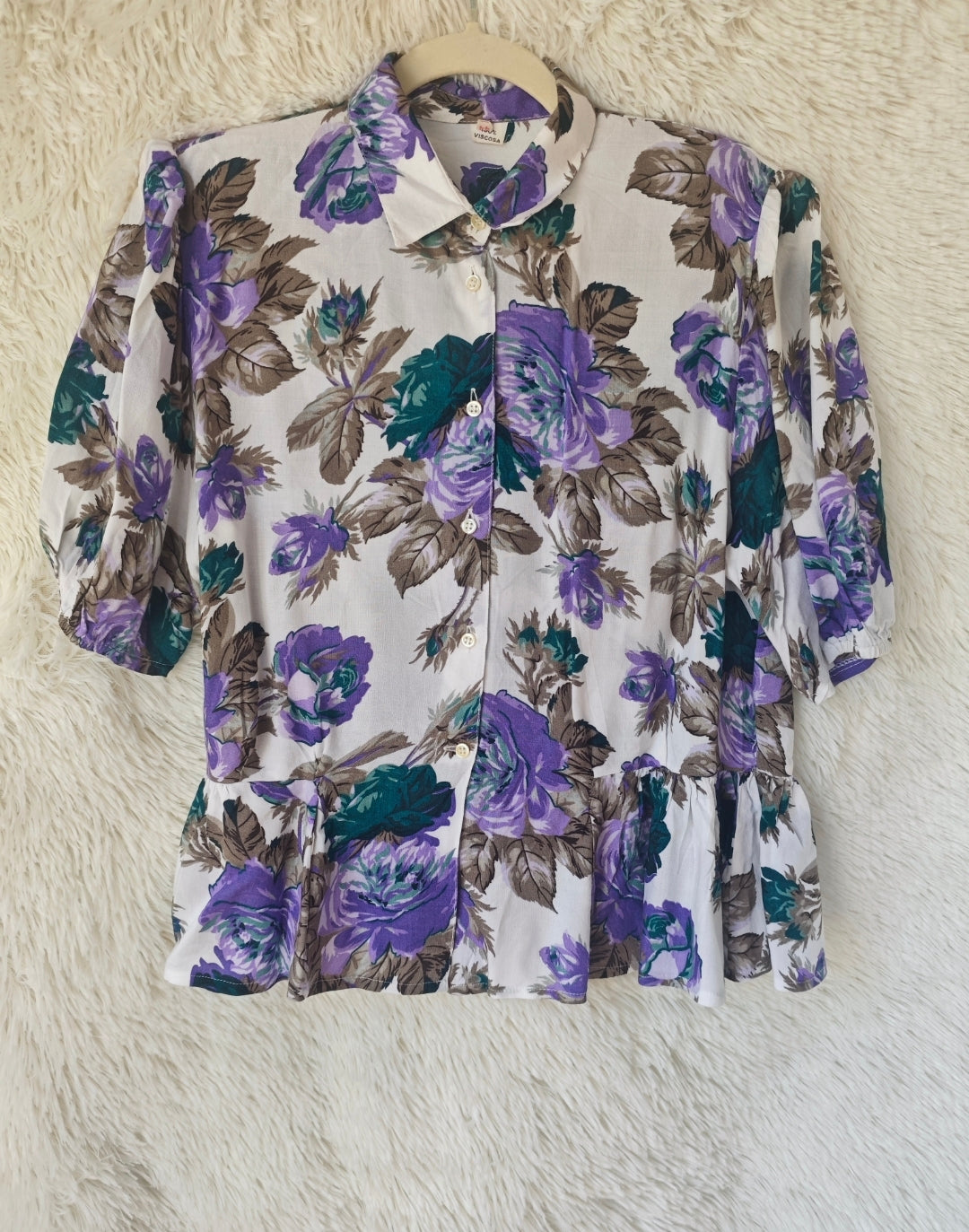 Camicia Vintage Floreale Viscosa Anni '80 con Balze