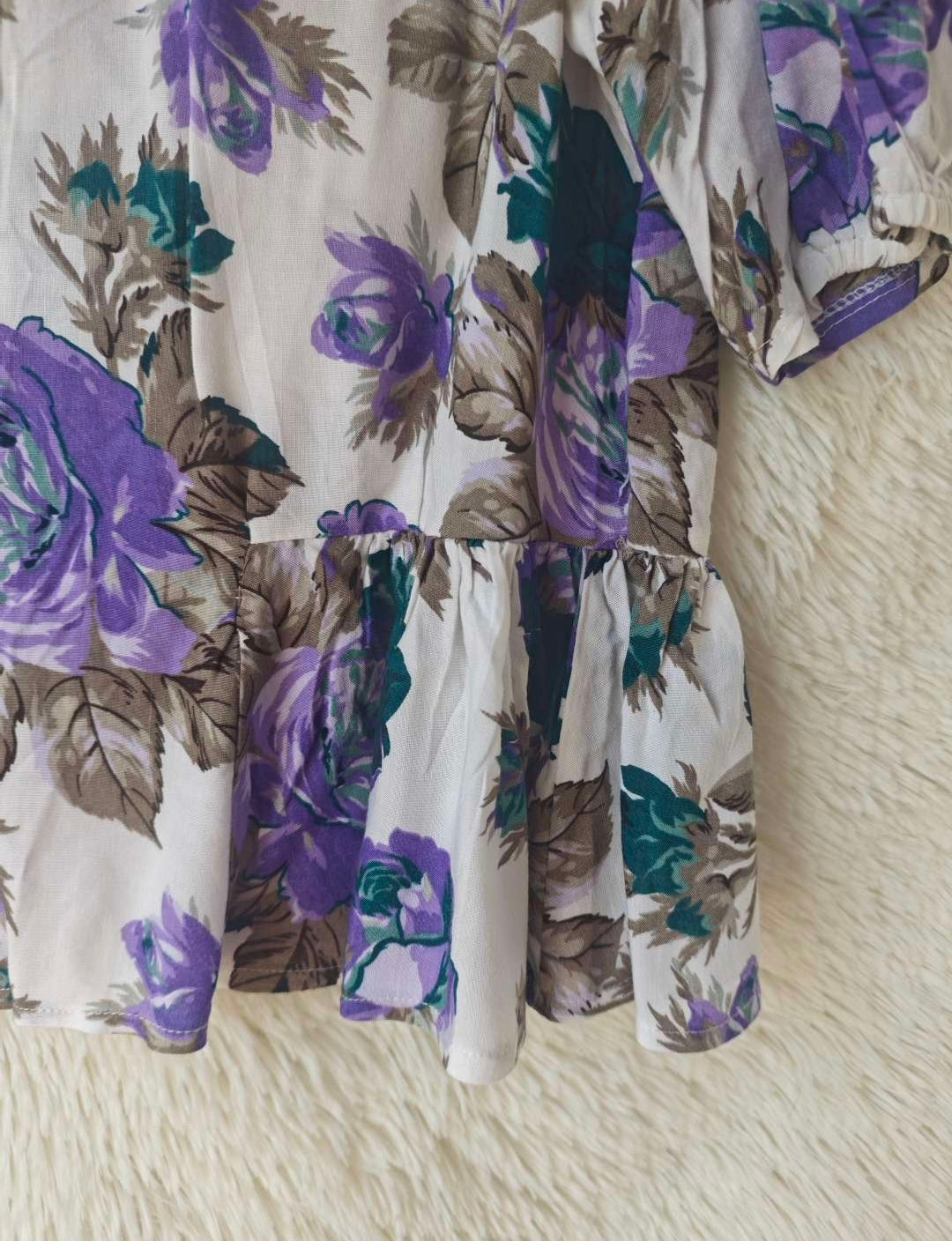 Camicia Vintage Floreale Viscosa Anni '80 con Balze