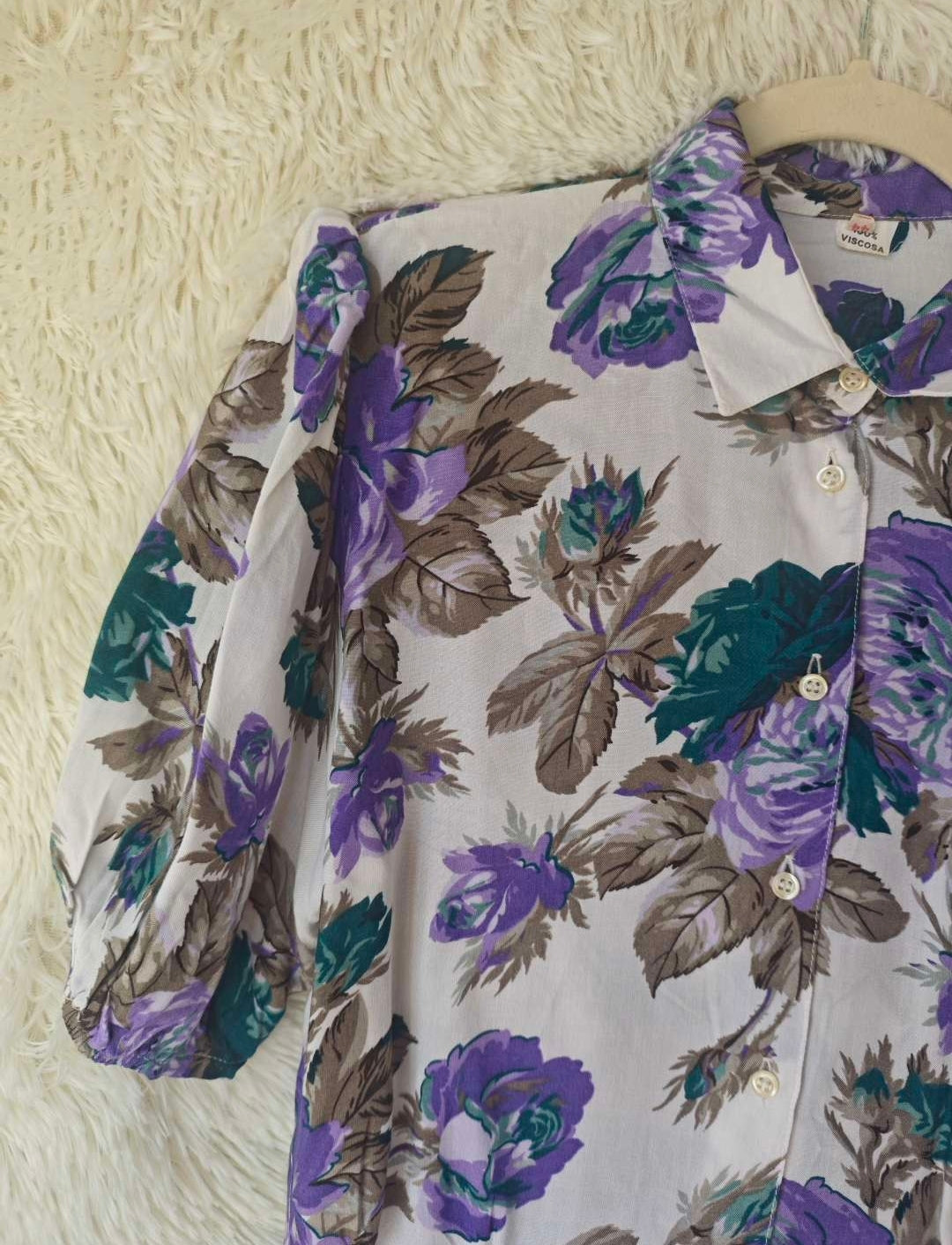 Camicia Vintage Floreale Viscosa Anni '80 con Balze