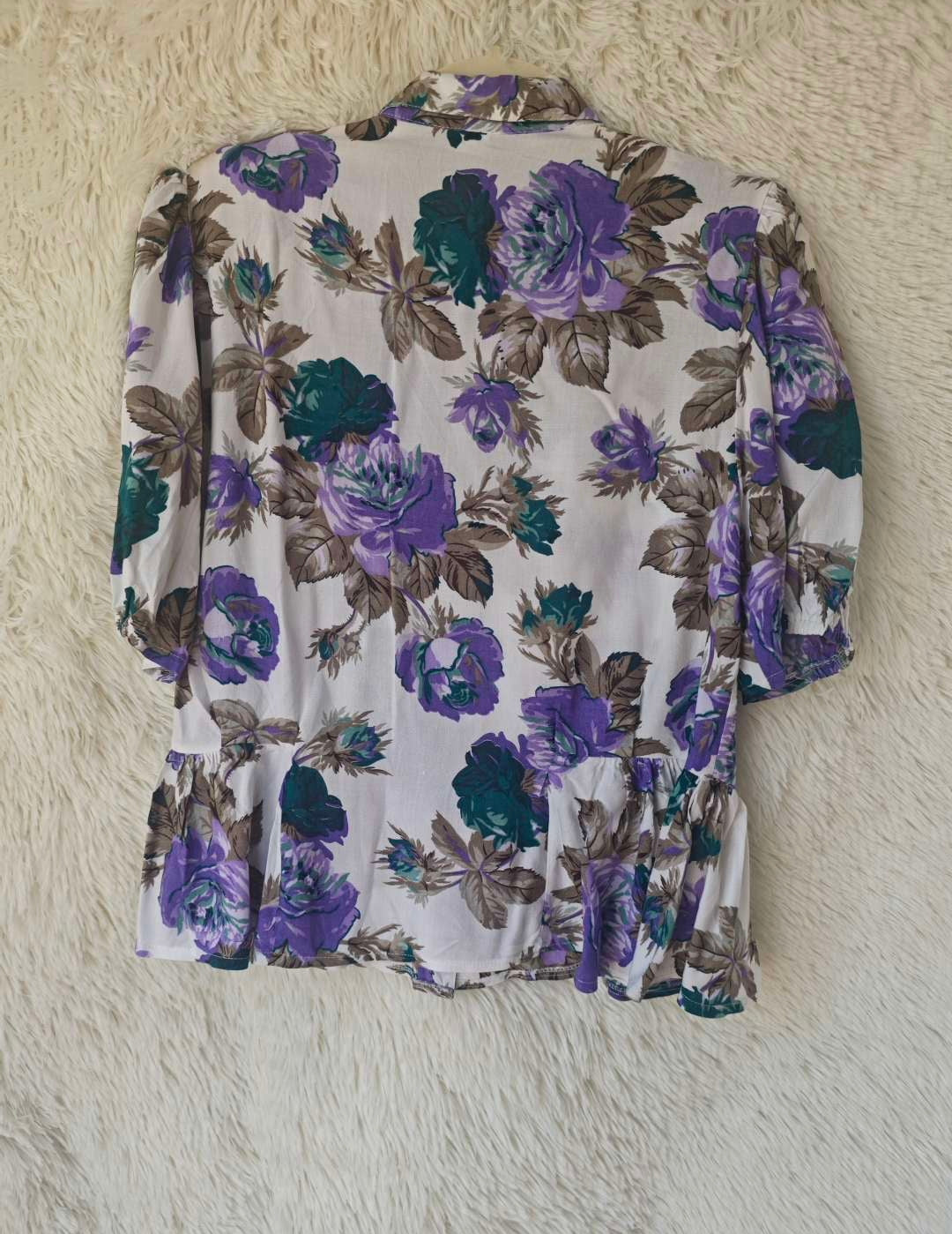 Camicia Vintage Floreale Viscosa Anni '80 con Balze