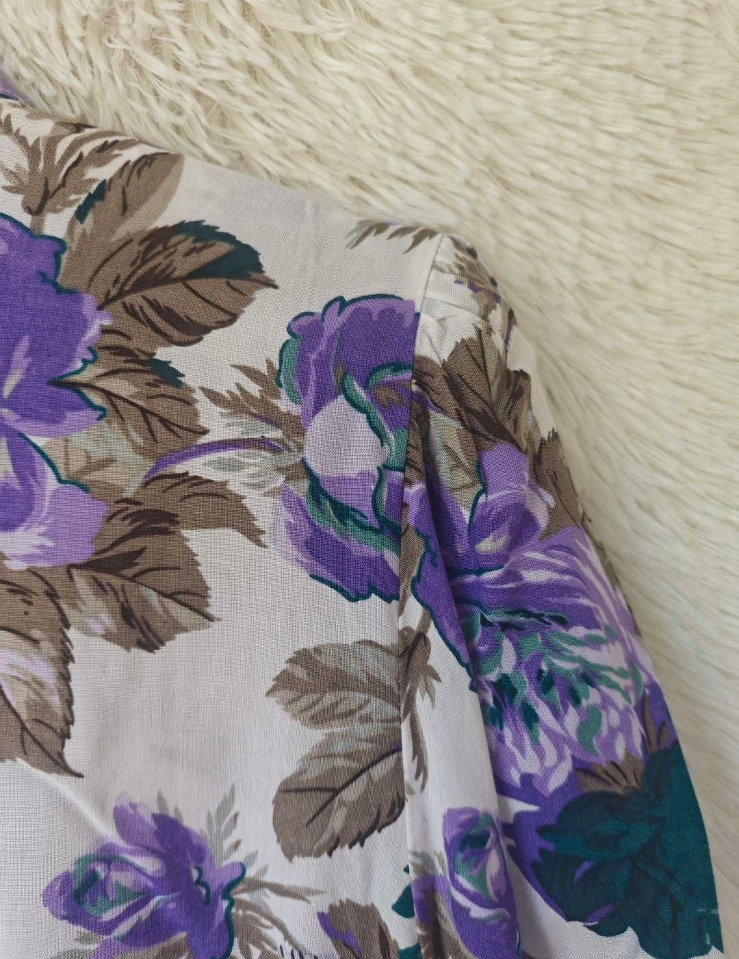 Camicia Vintage Floreale Viscosa Anni '80 con Balze
