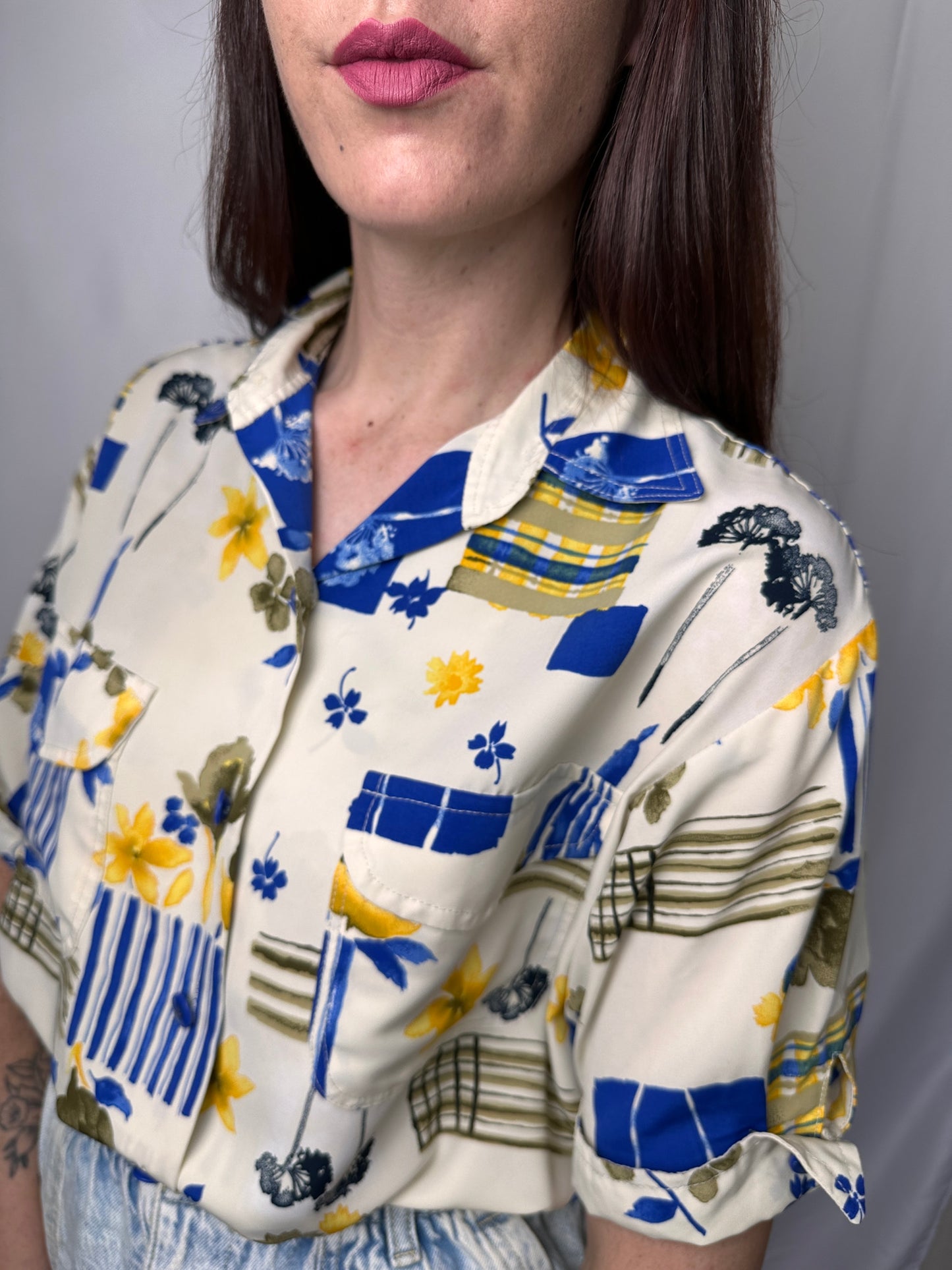 Camicia Vintage a Fantasia Floreale e Geometrica