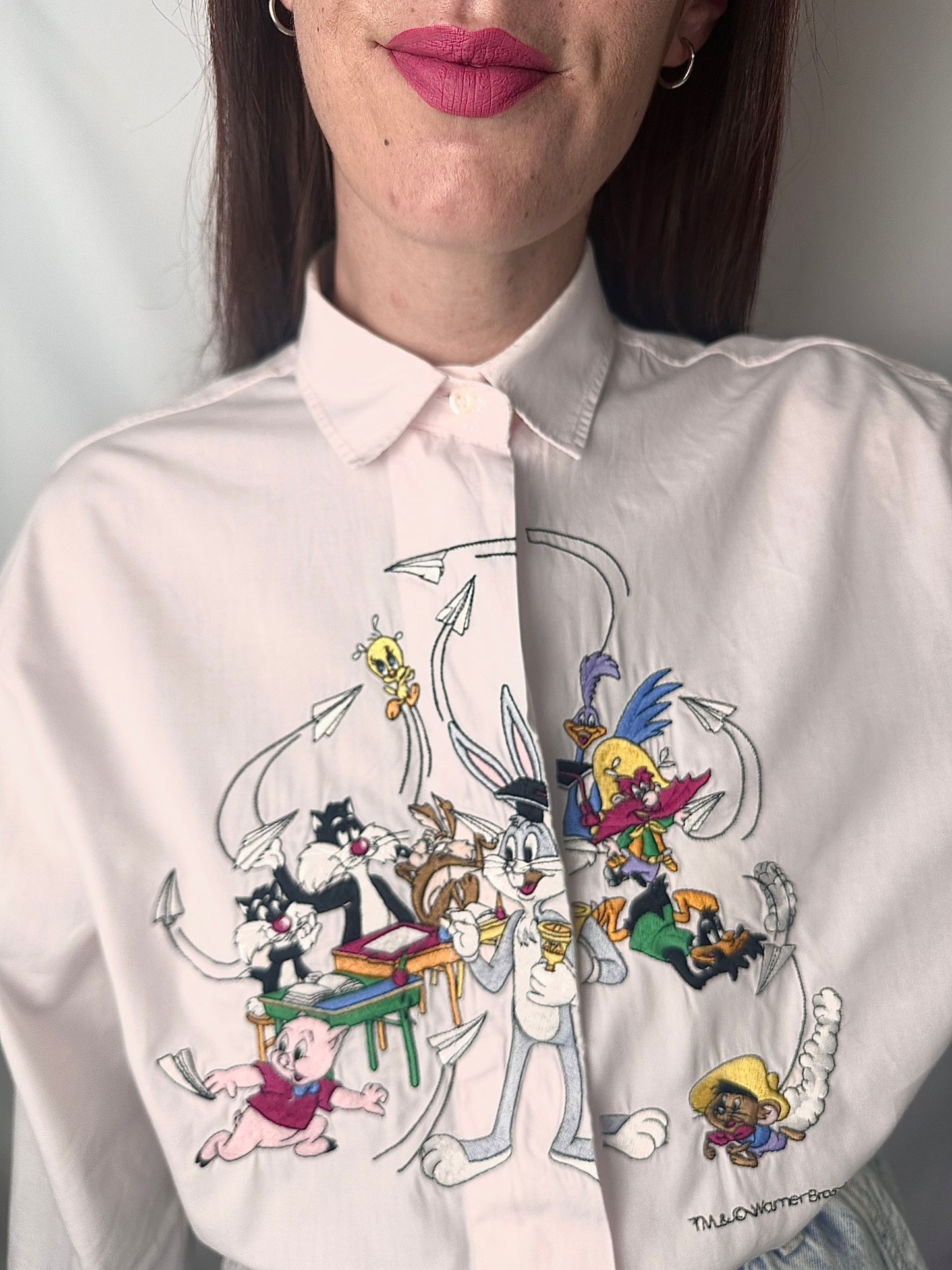 Camicia Looney Tunes rosa cipria