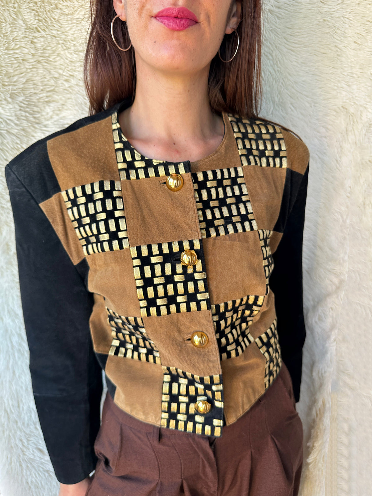 Giacca patchwork in camoscio