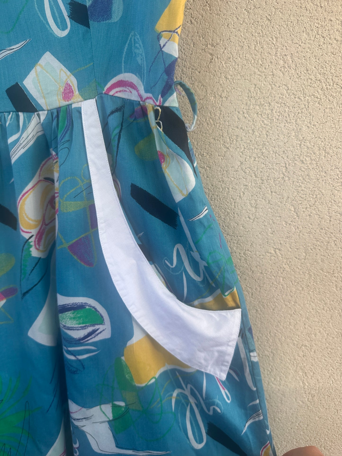 Abito in Cotone Stampa Astratta Azzurra