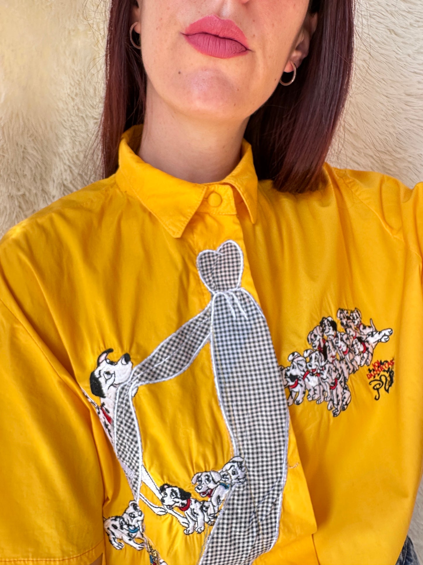 Camicia Vintage Disney 101 Dalmata gialla Patch Check