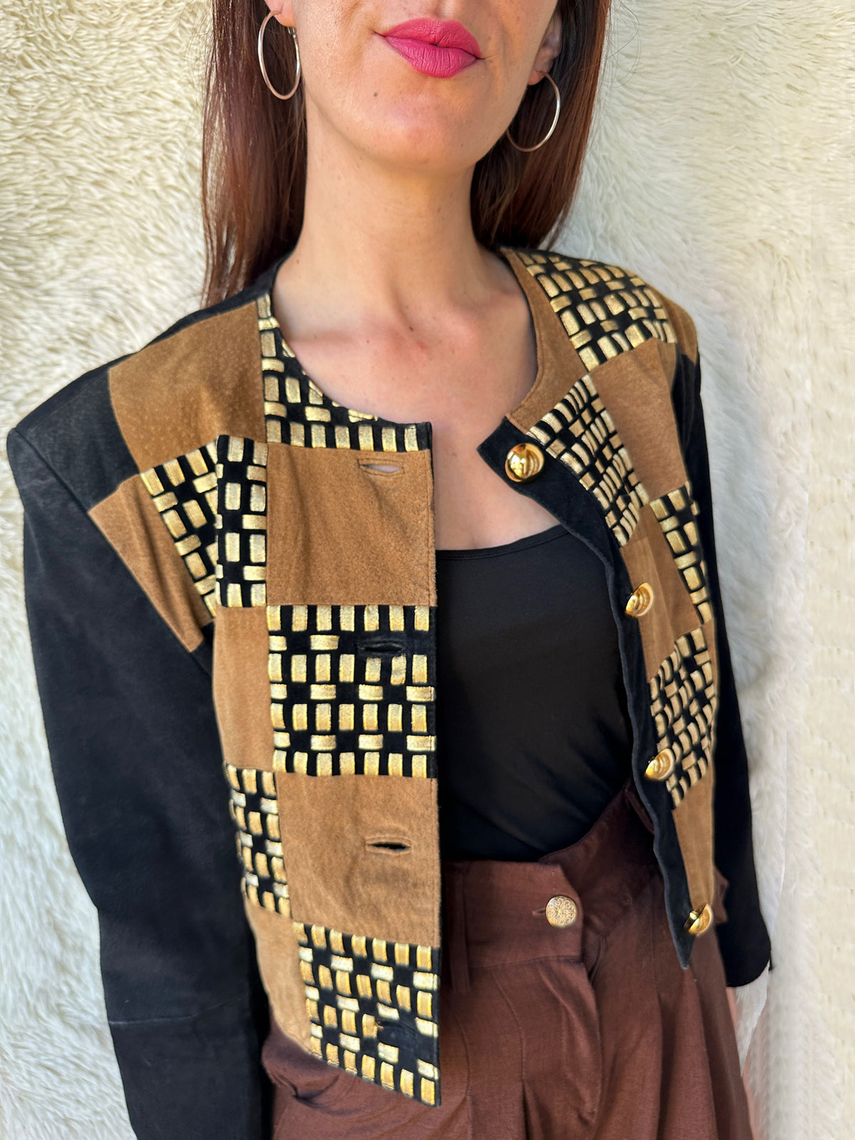 Giacca patchwork in camoscio