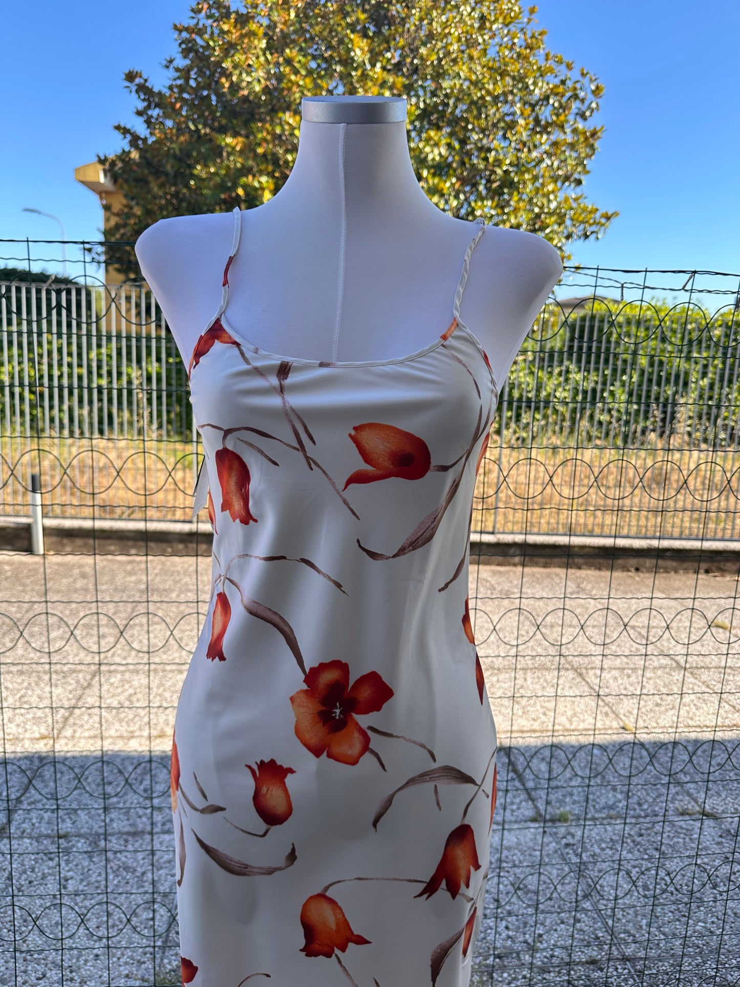 Slip dress midi a stampa floreale arancio⁠