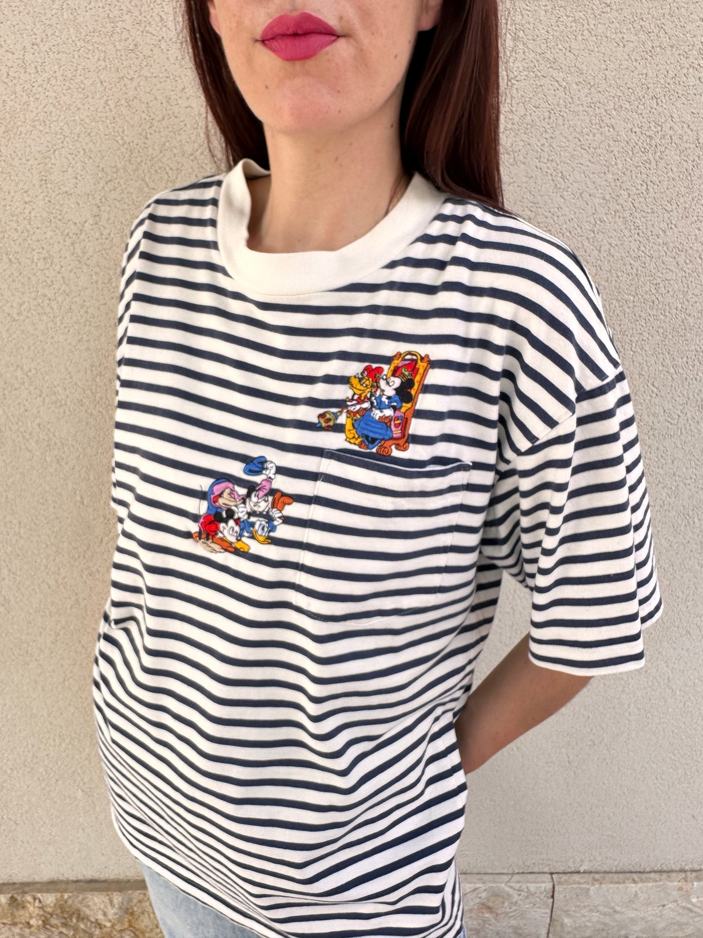 T-shirt a righe con Taschino "Il Principe e il Povero"