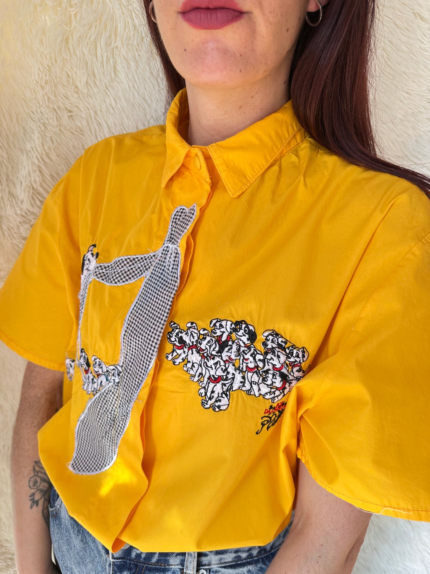 Camicia Vintage Disney 101 Dalmata gialla Patch Check