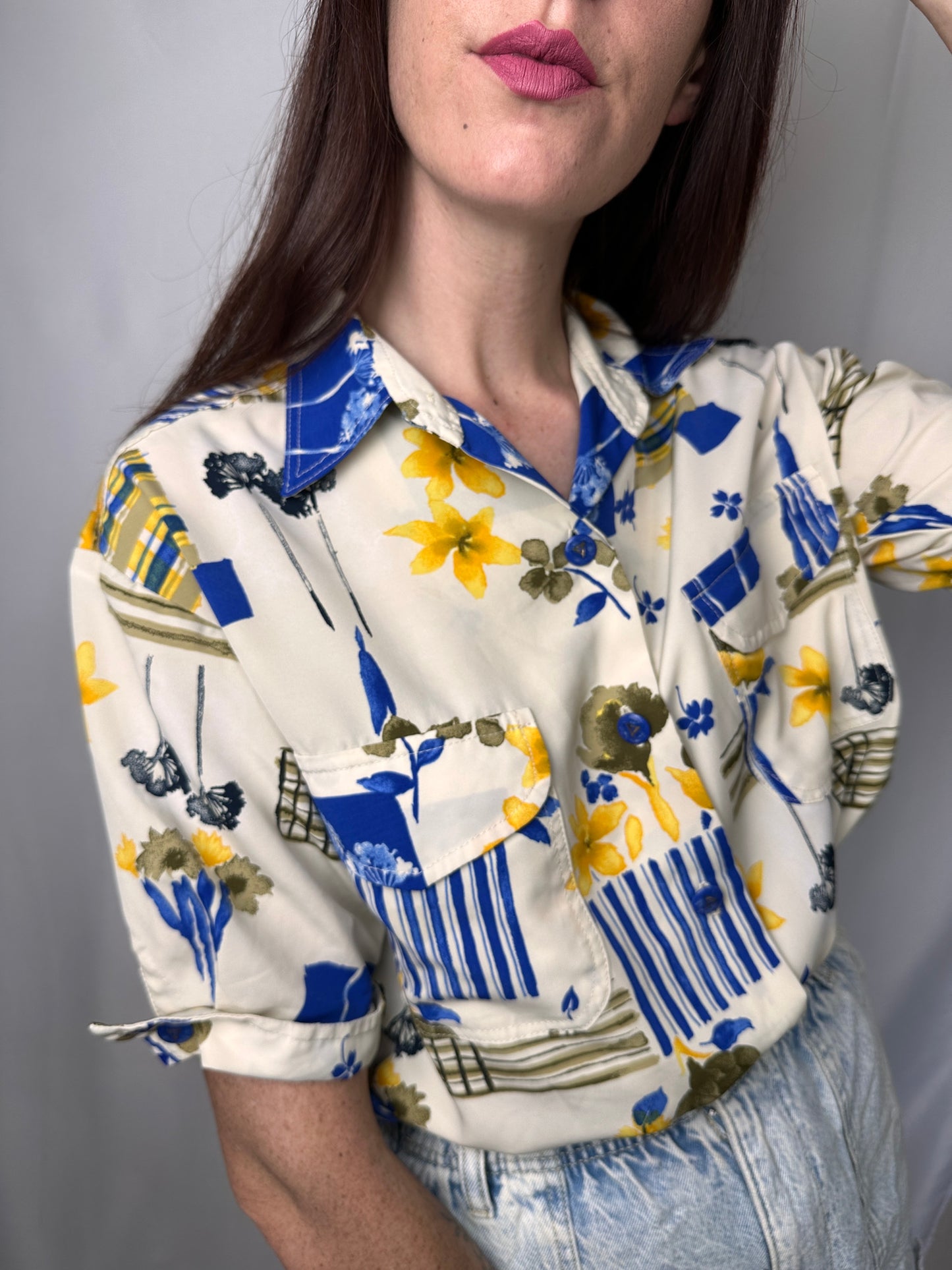 Camicia Vintage a Fantasia Floreale e Geometrica
