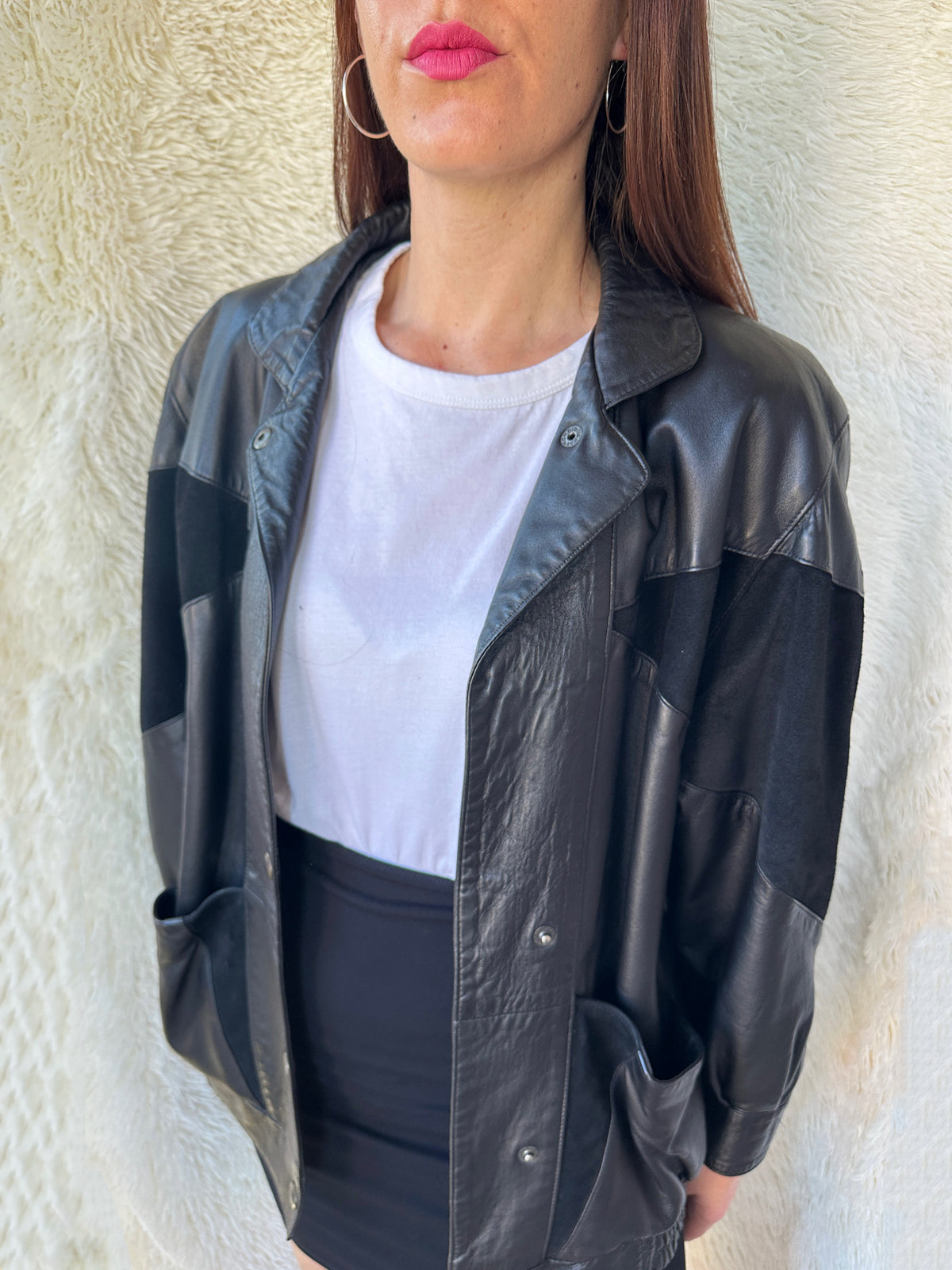 Bomber pelle fantasia geometrica