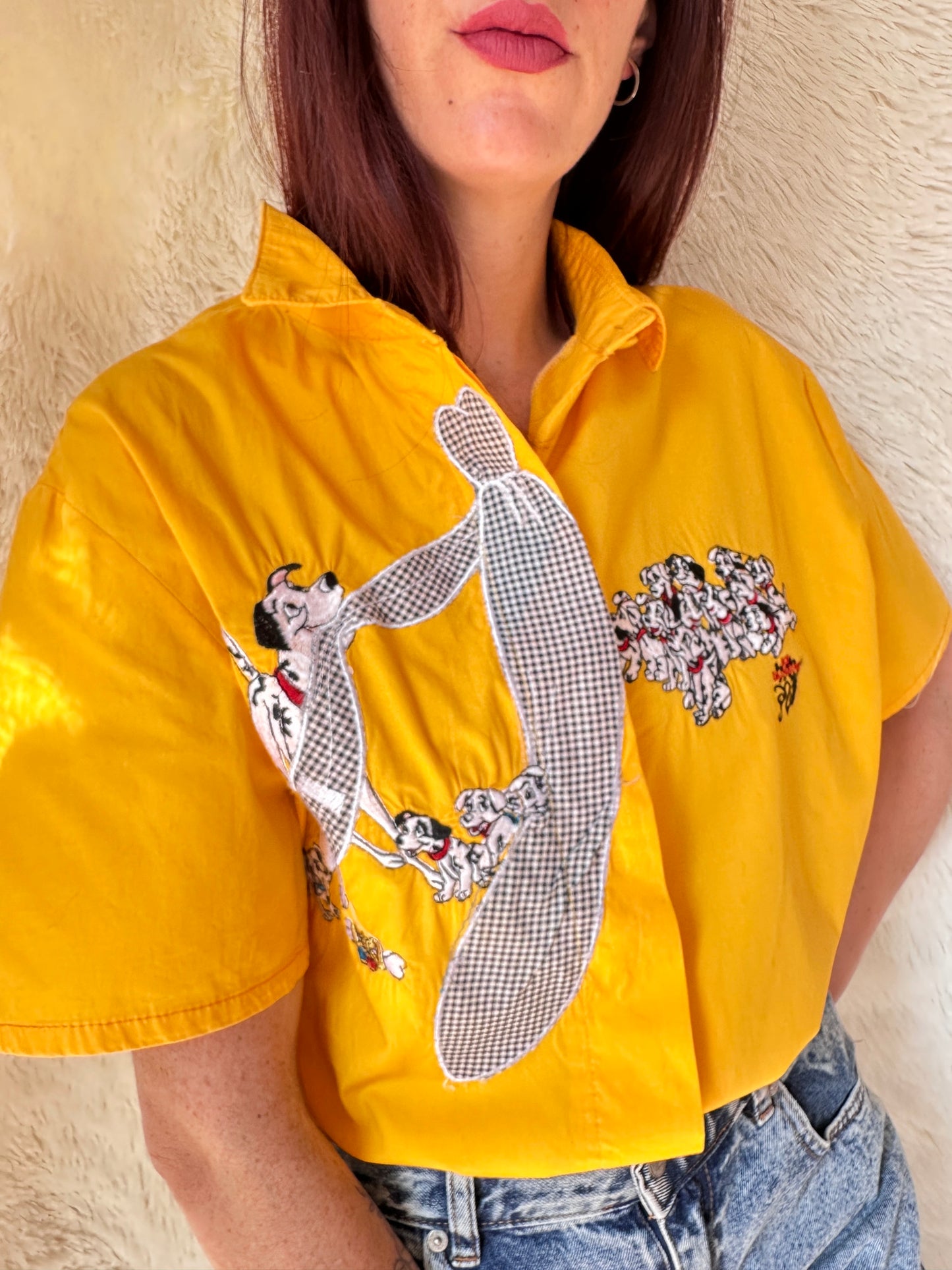 Camicia Vintage Disney 101 Dalmata gialla Patch Check
