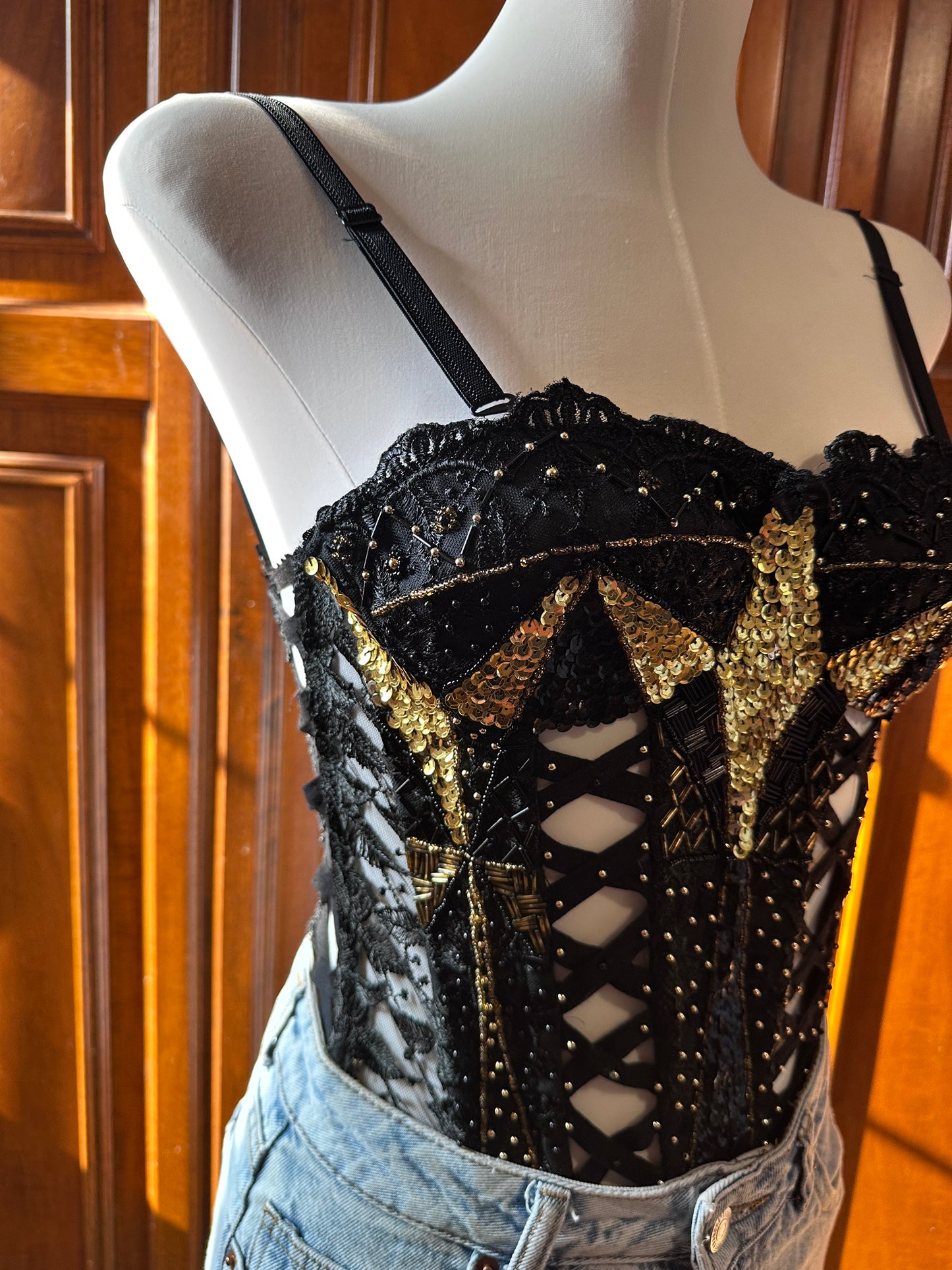Black & Gold Beaded Corset