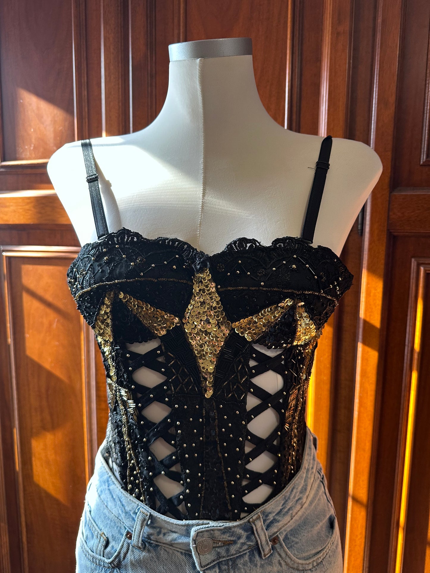 Black & Gold Beaded Corset
