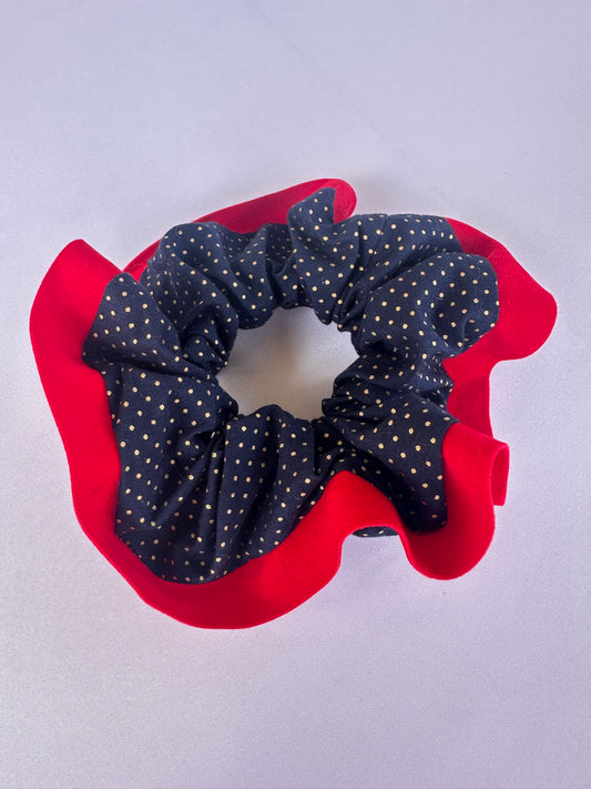 Scrunchie in Cotone a Pois con bordo in velluto