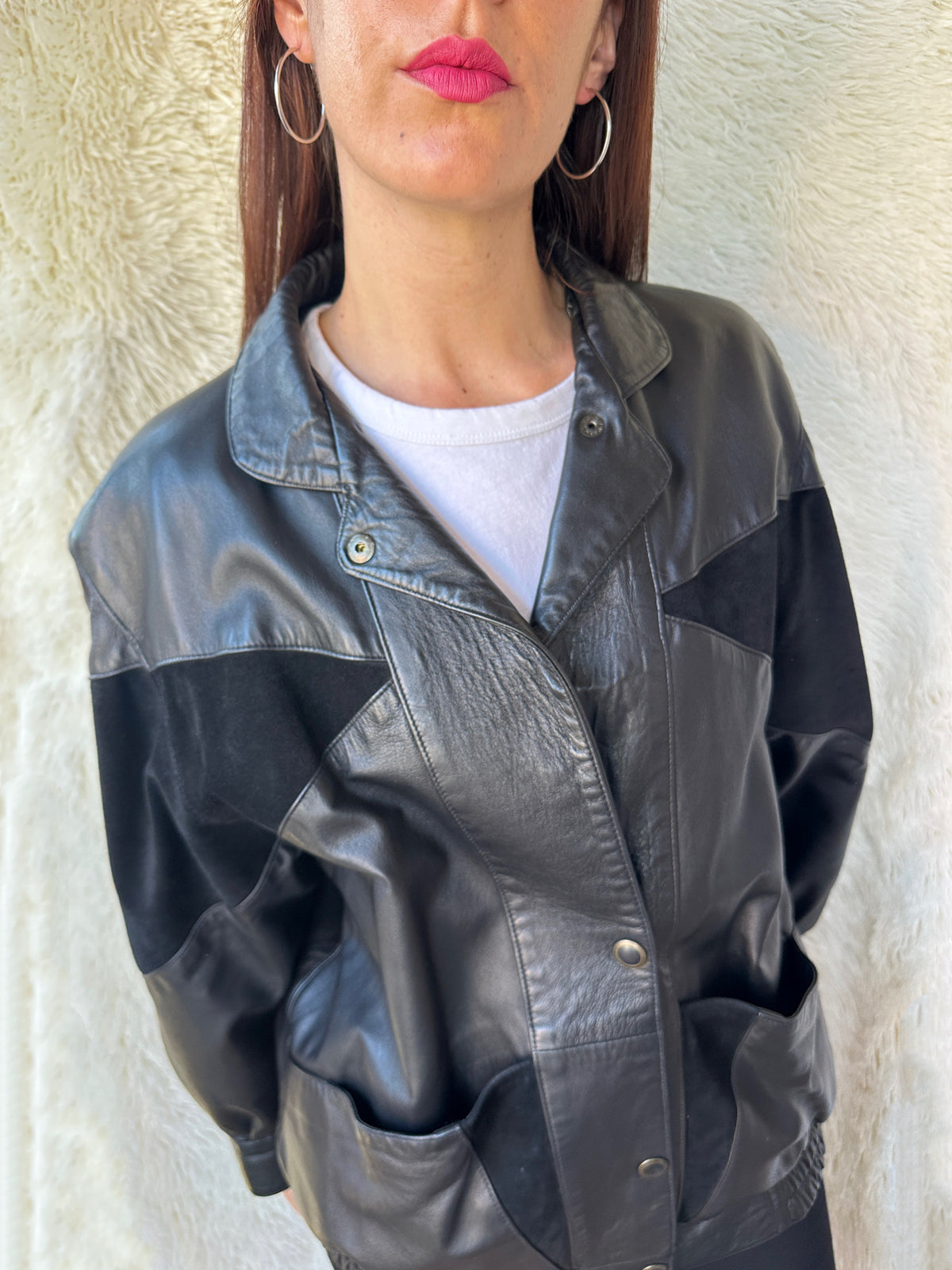 Bomber pelle fantasia geometrica