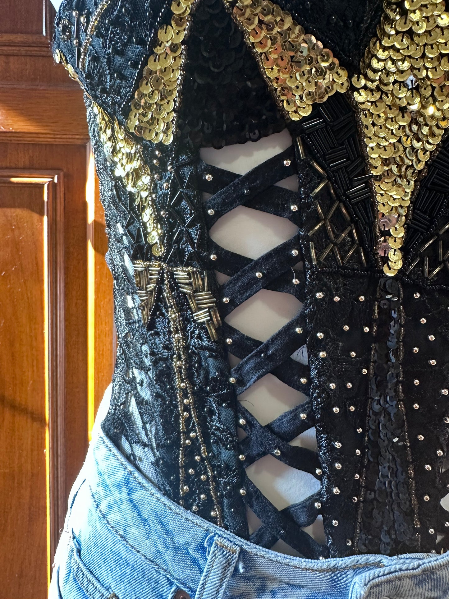 Black & Gold Beaded Corset
