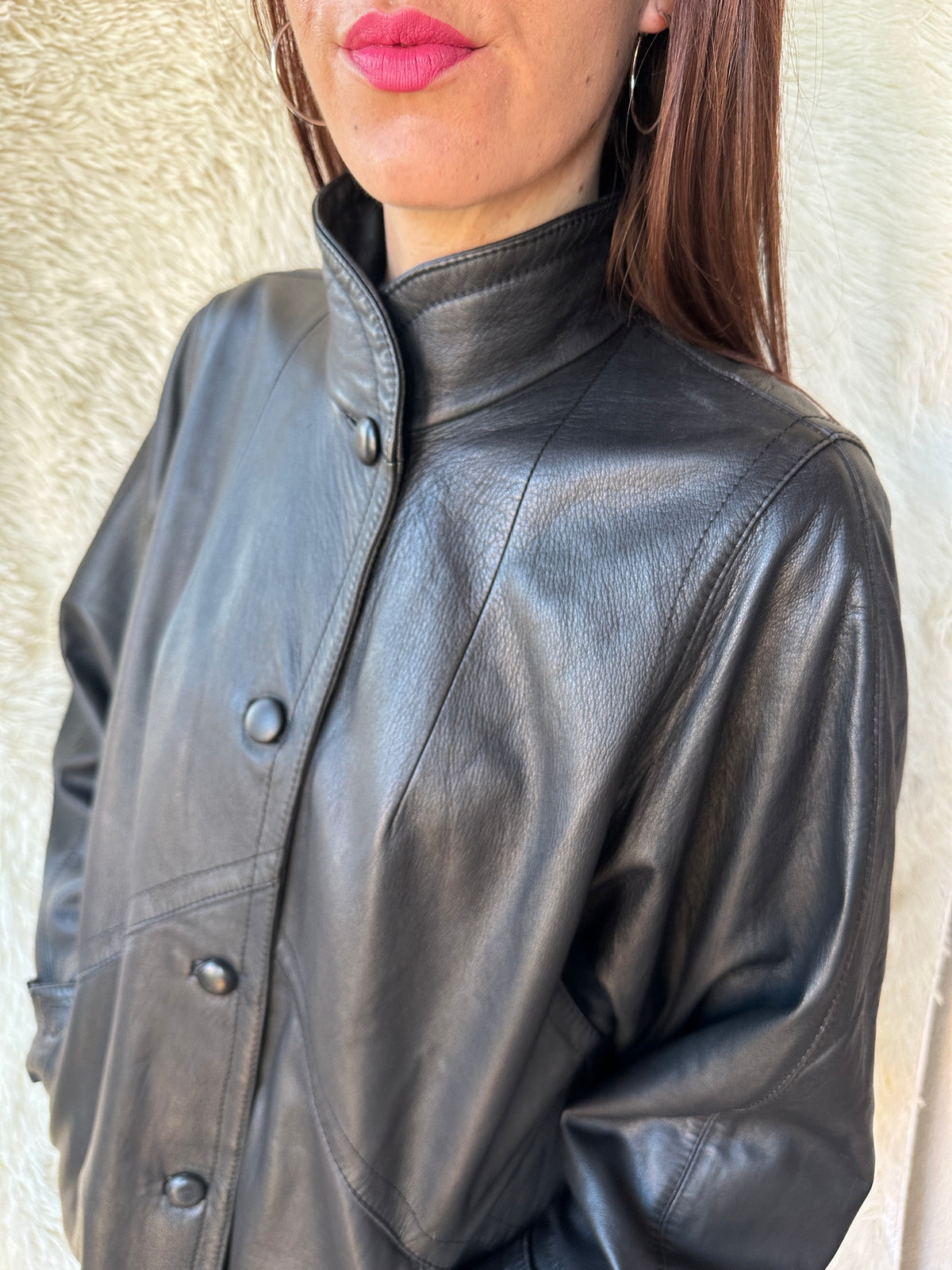 Giacca in pelle con collo alla coreana