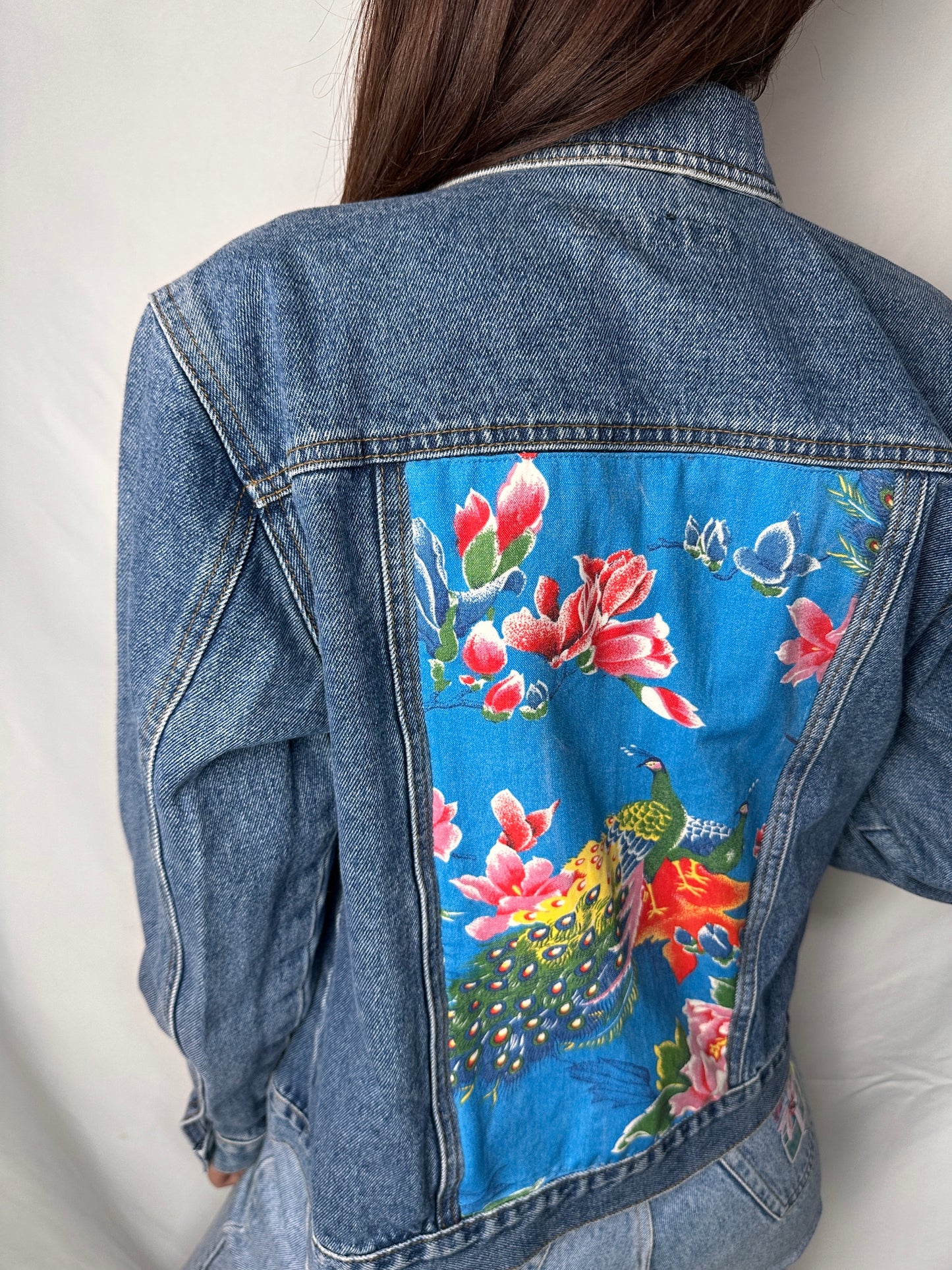 Peacock Garden – Upcycled Denim Jacket