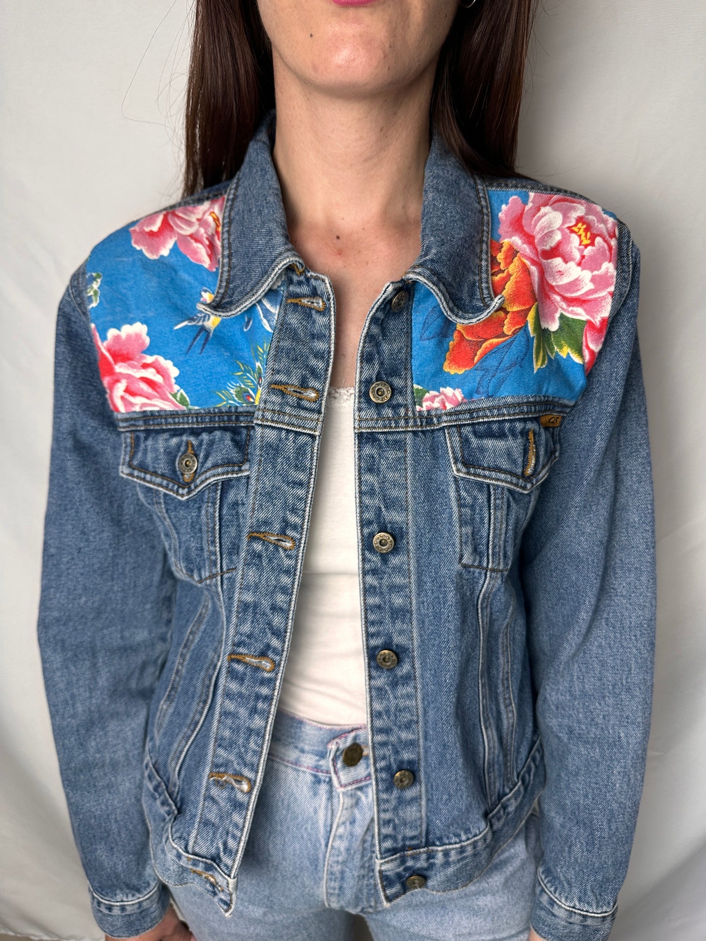 Peacock Garden – Upcycled Denim Jacket