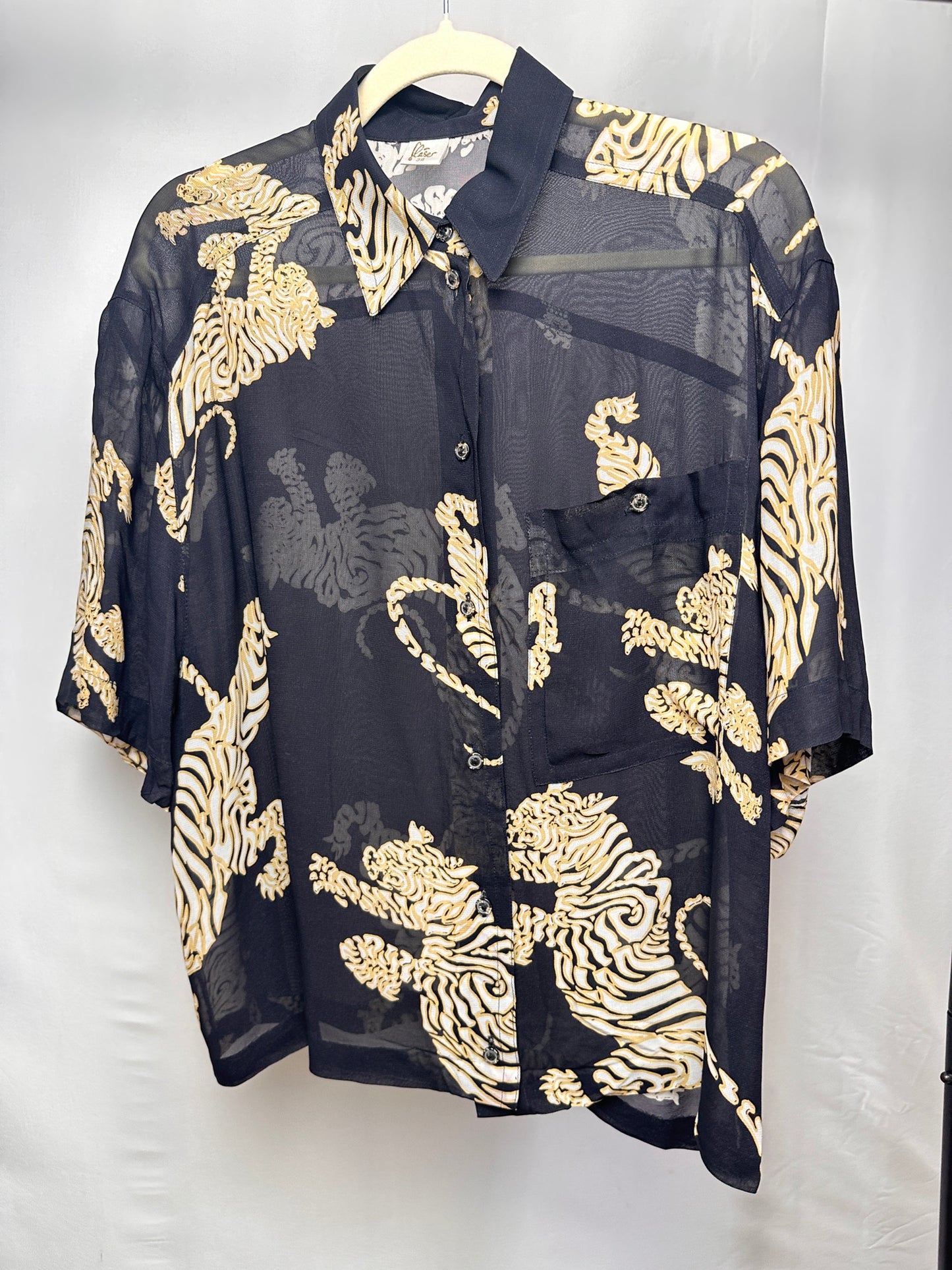 Camicia vintage trasparente con stampa tigrata