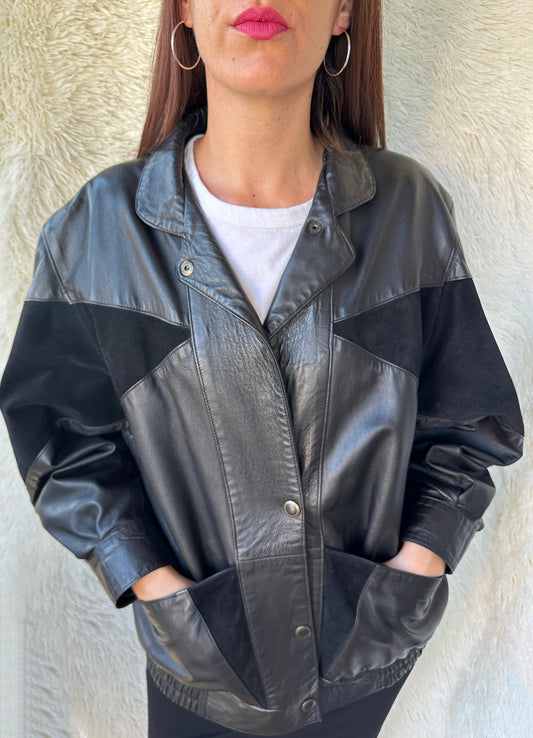 Bomber pelle fantasia geometrica