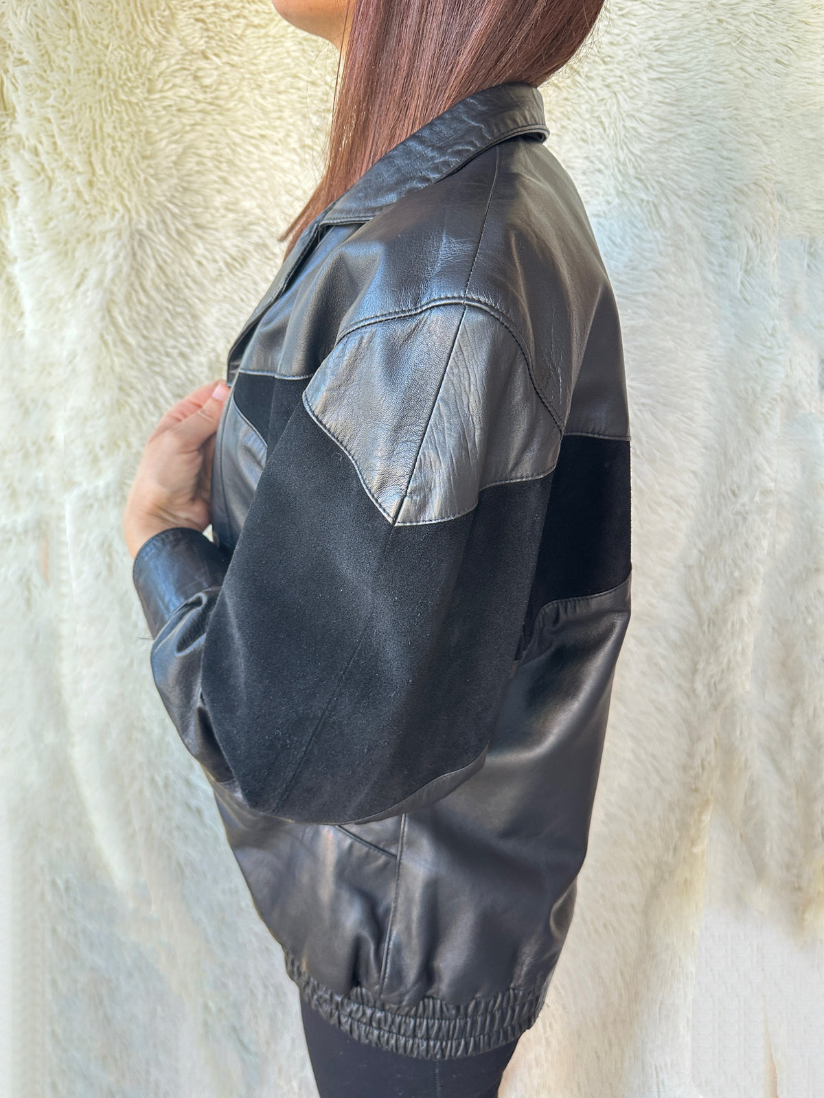 Bomber pelle fantasia geometrica