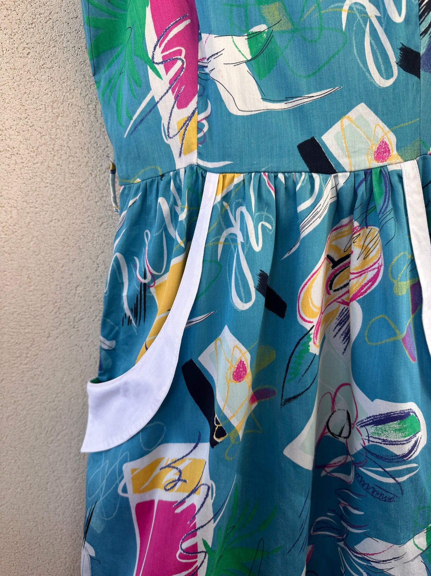 Abito in Cotone Stampa Astratta Azzurra